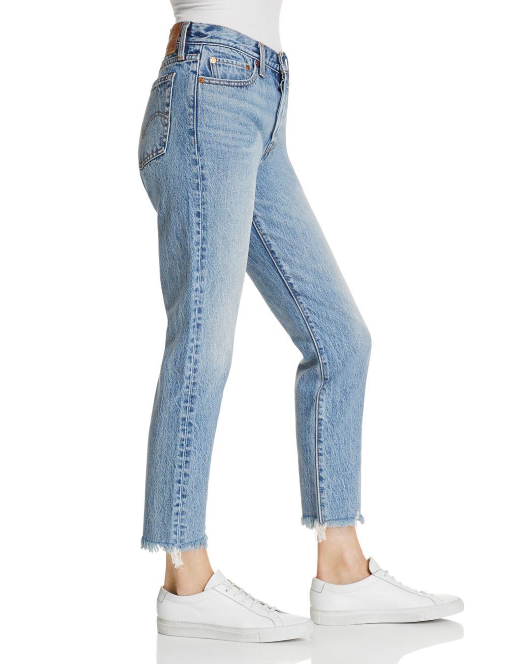 Levi's Denim Wedgie Icon High Rise Fray Hem Straight Leg Ankle Jeans In  Shut Up in Blue | Lyst