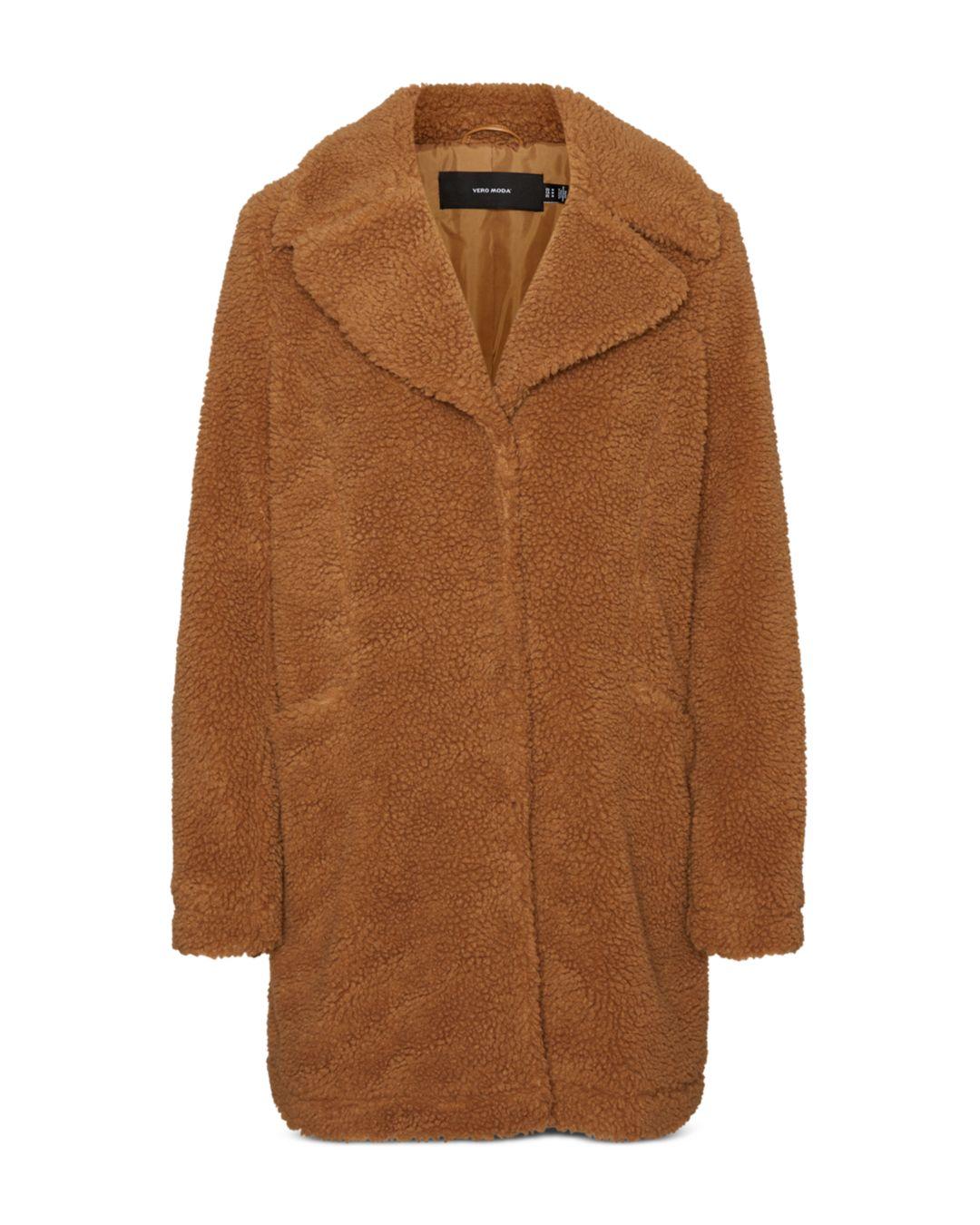Vero Moda Faux Fur Teddy Coat in Tobacco Brown (Brown) - Lyst