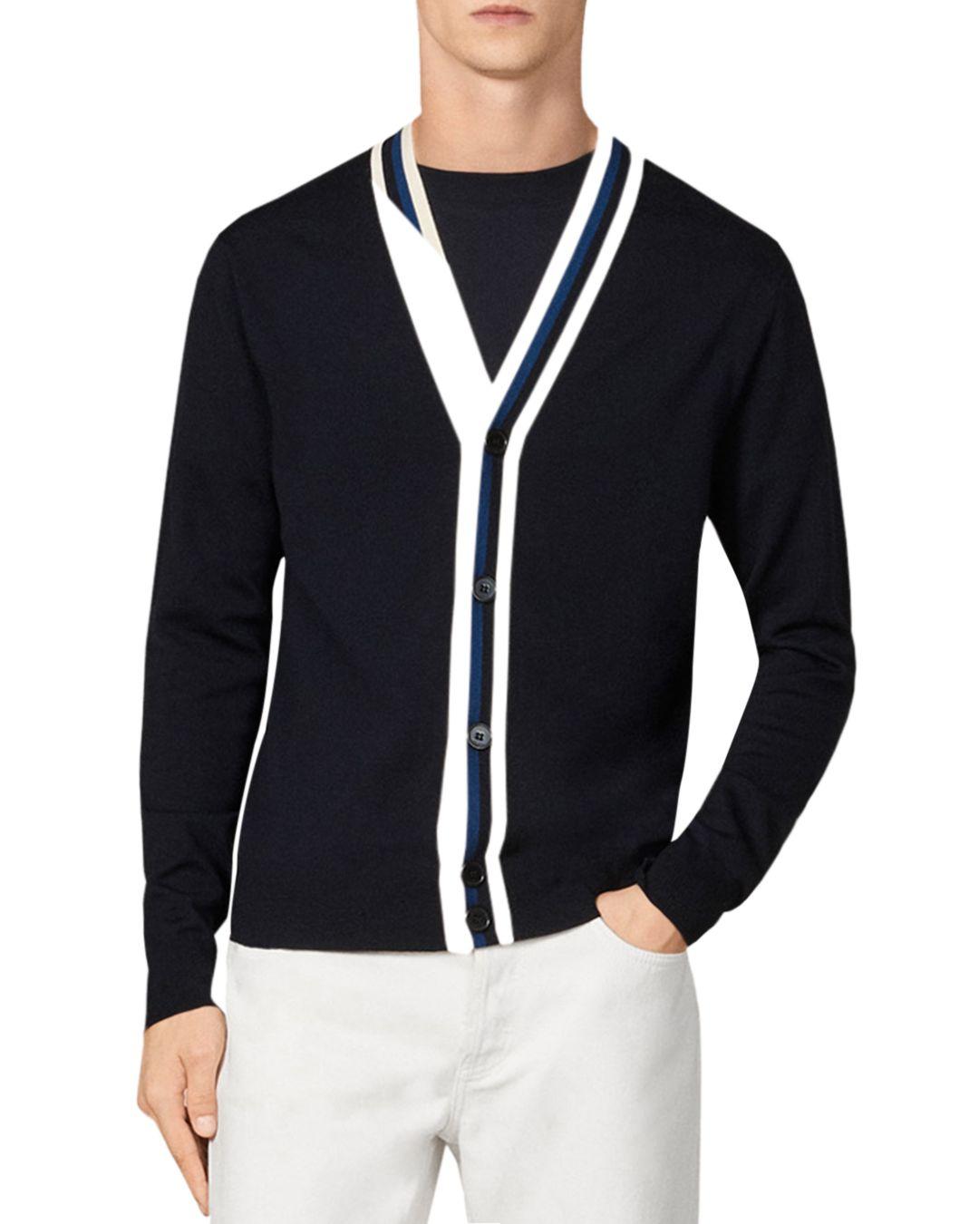 Sandro Wool Outline Cardigan Sweater in Navy Blue (Blue) for Men - Lyst