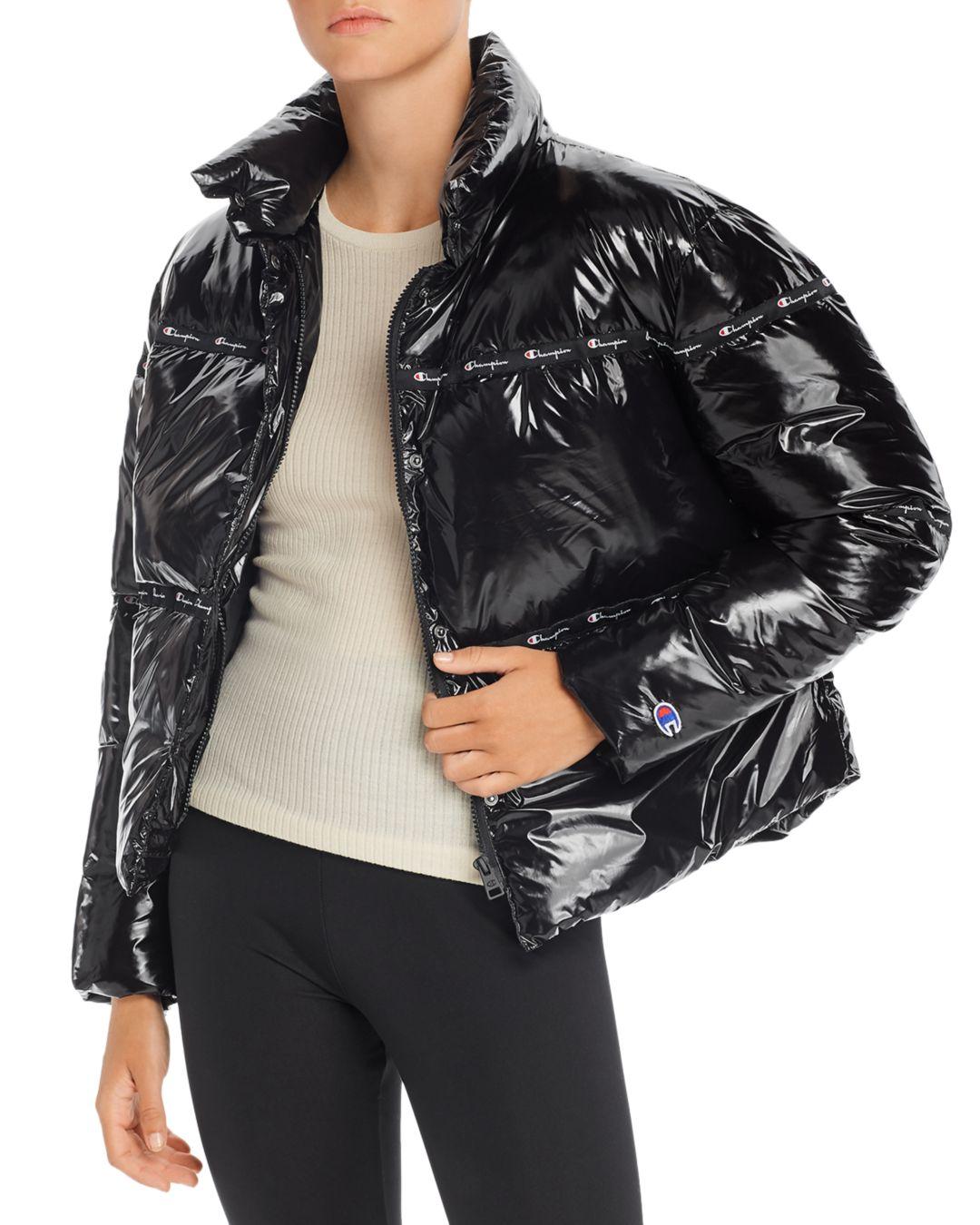 Champion Synthetic Glossy Puffer Jacket in Black - Lyst