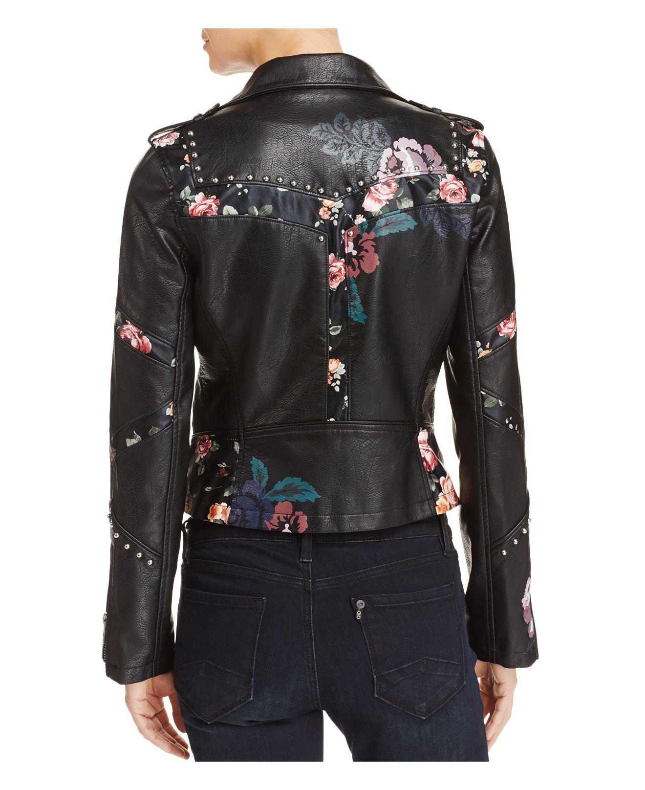 Blank NYC Floral-inset Faux Leather Moto Jacket in Black - Lyst