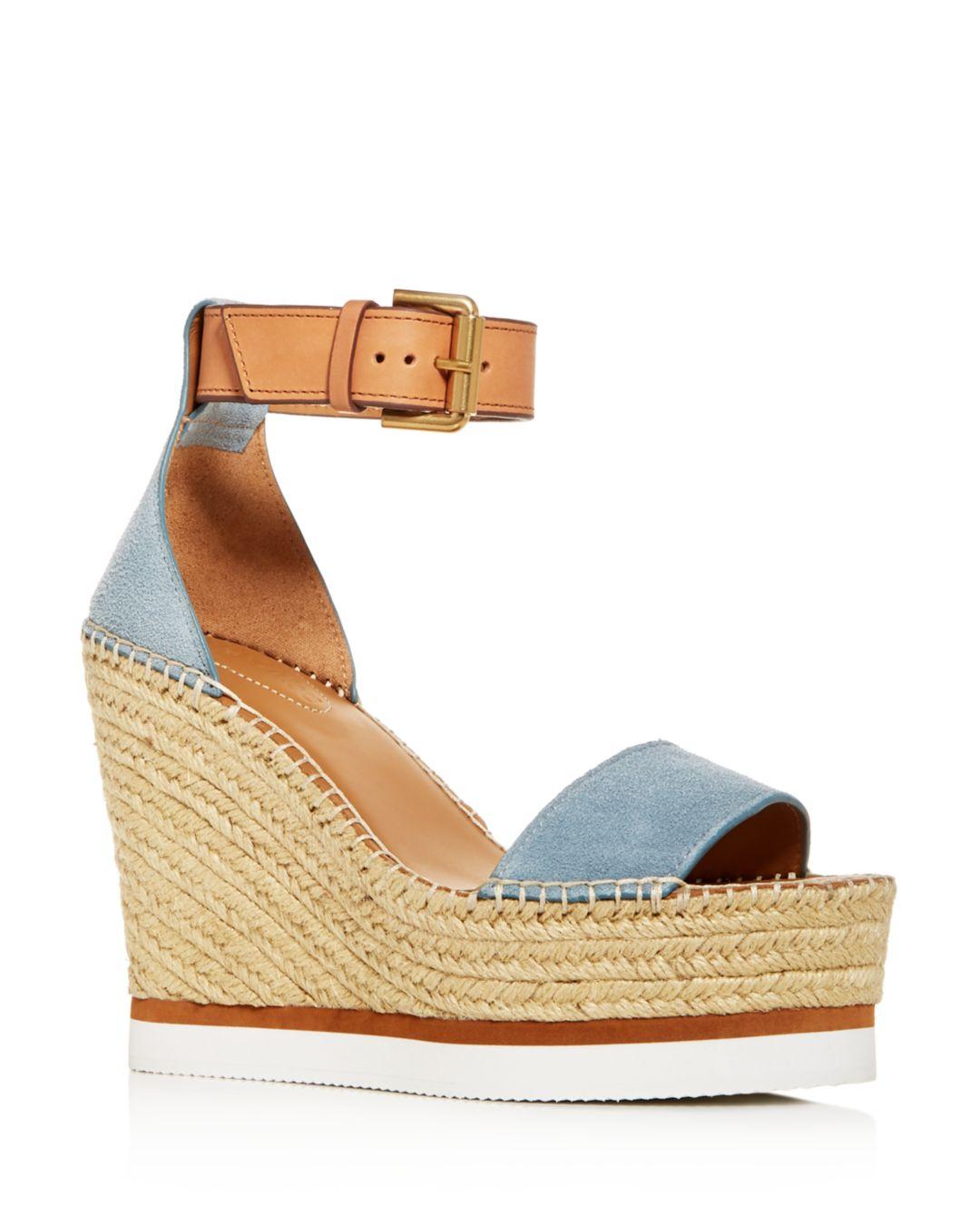 glyn leather & canvas platform espadrille wedge sandals