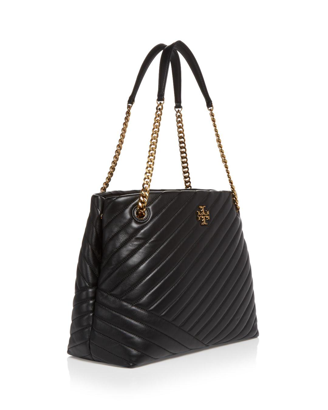 Tory Burch Leather Kira Chevron Tote in Black/Gold (Gray) | Lyst