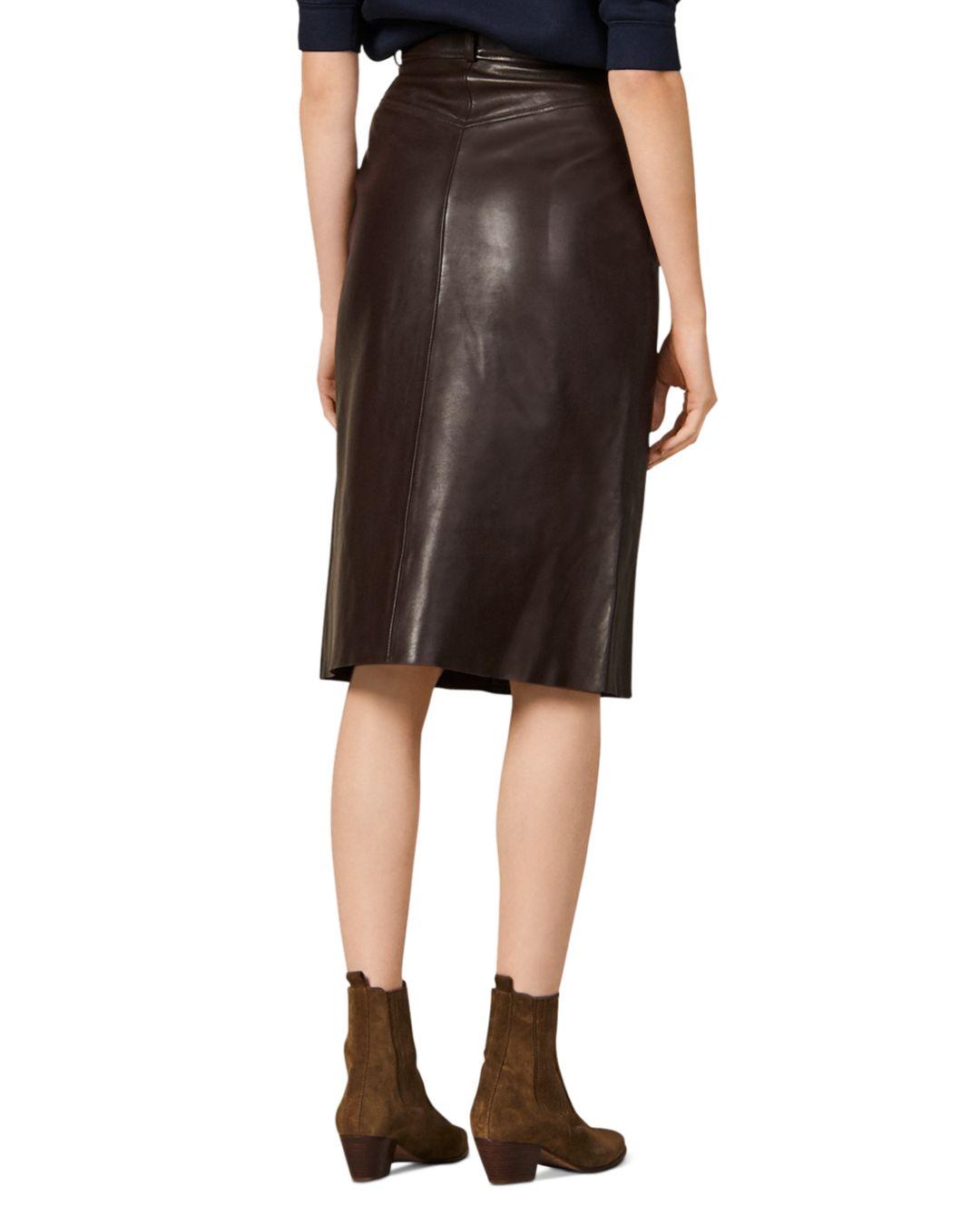 Sandro Nooda Leather Midi Skirt in Brown - Lyst