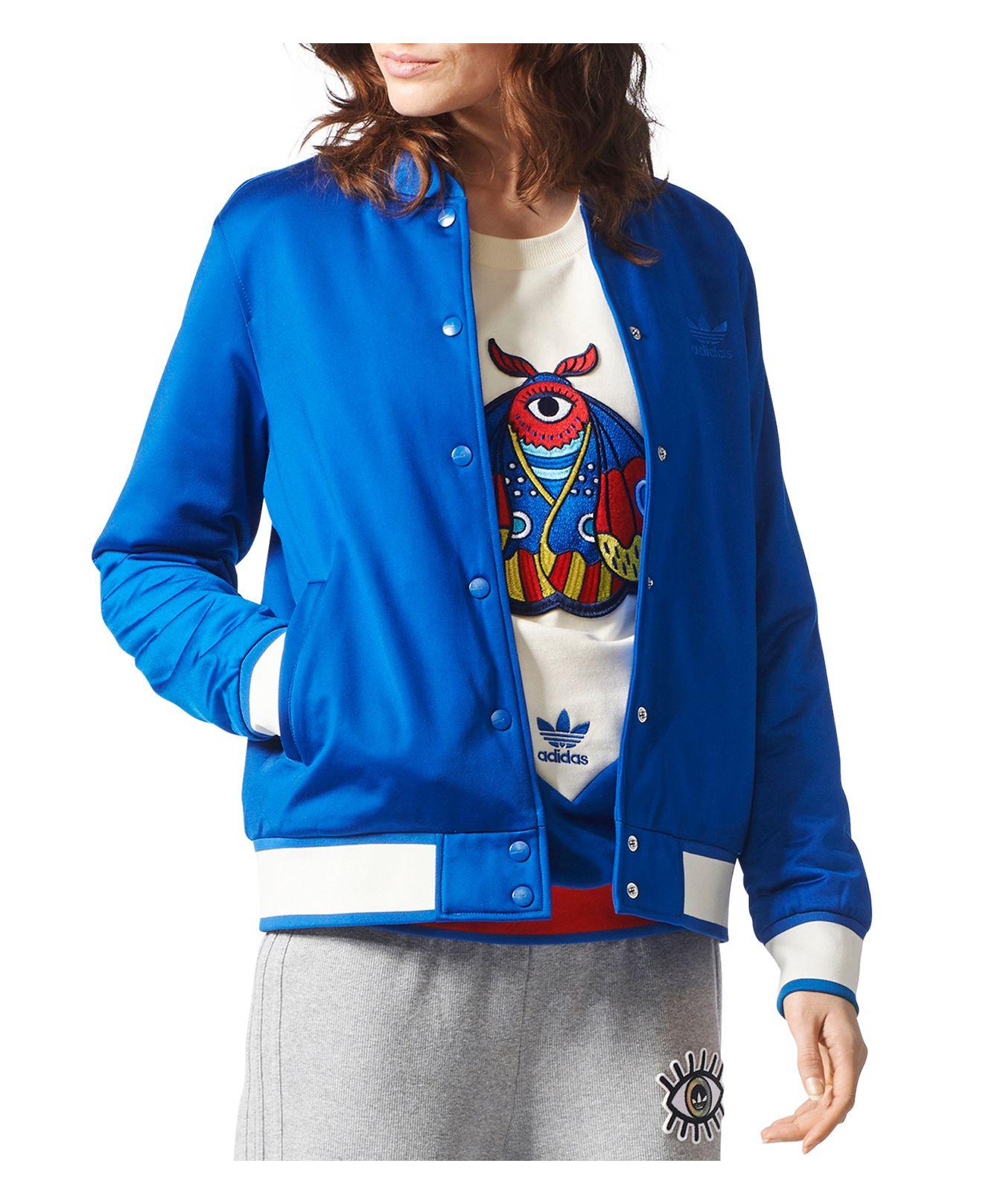 adidas Originals Embroidered Patch Bomber Jacket in Blue | Lyst