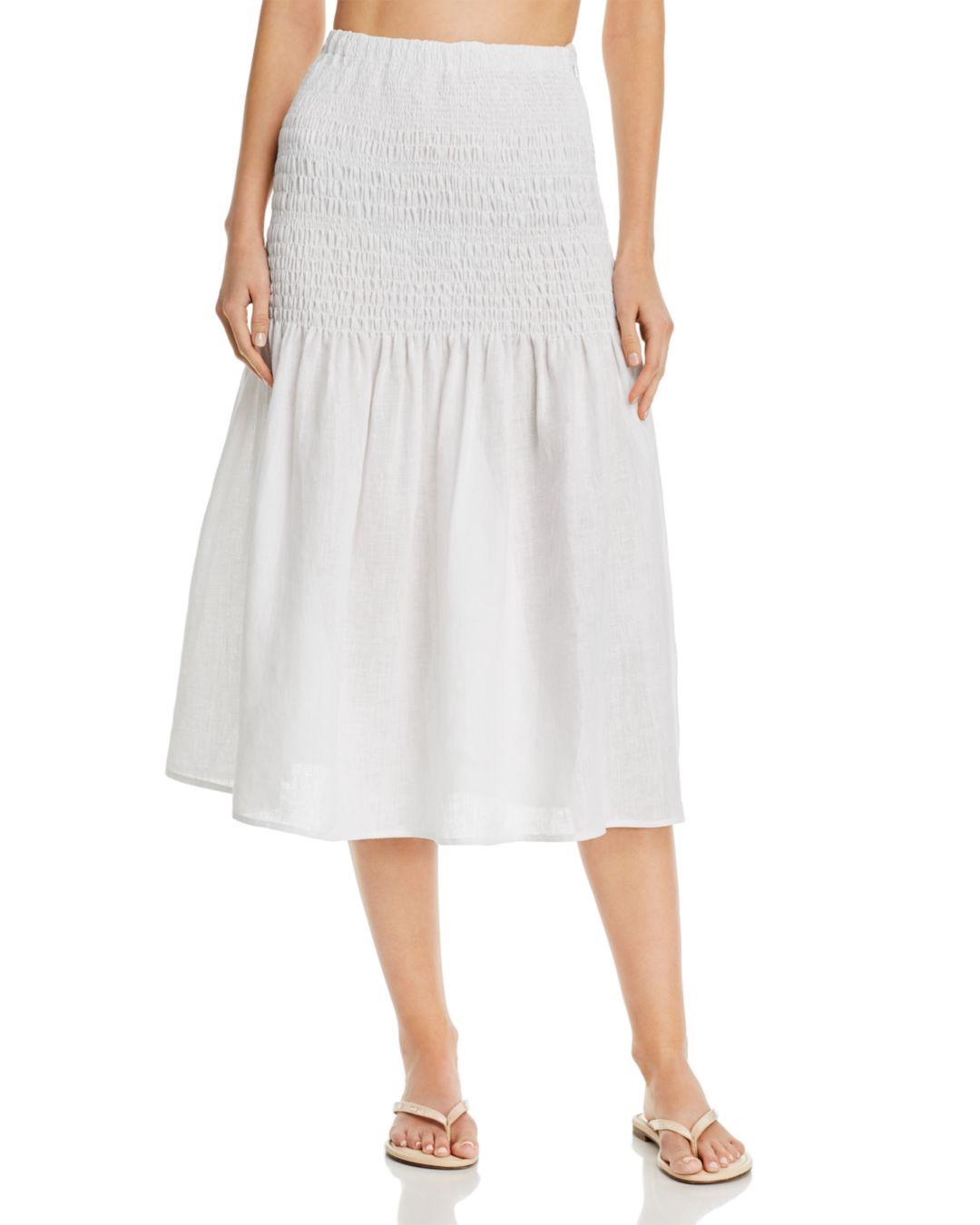 Solid & Striped Linen Smocked Drop - Waist Skirt in White - Lyst