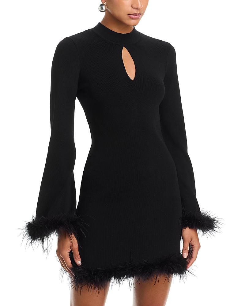 Wayf Carly Feather Trim Dress in Black | Lyst