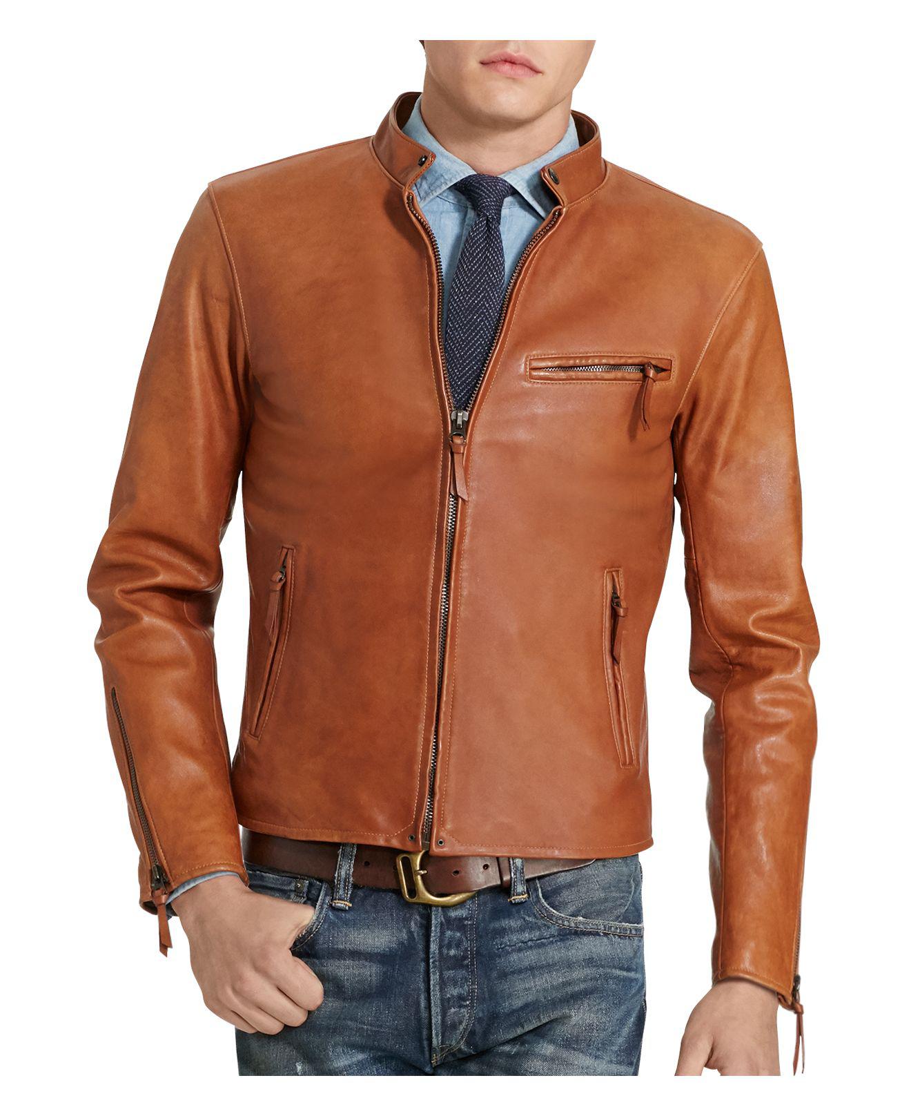 Polo Ralph Lauren Lambskin Leather Cafe Racer Jacket in Brown for Men | Lyst