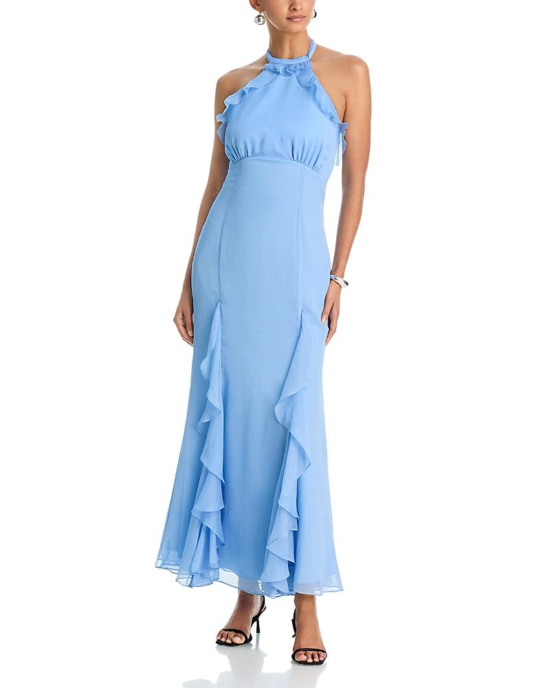 navy blue dress for baby girl DB Studio Asymmetrical Chiffon Ruffle Dress in Blue | Size: 8 main image 1