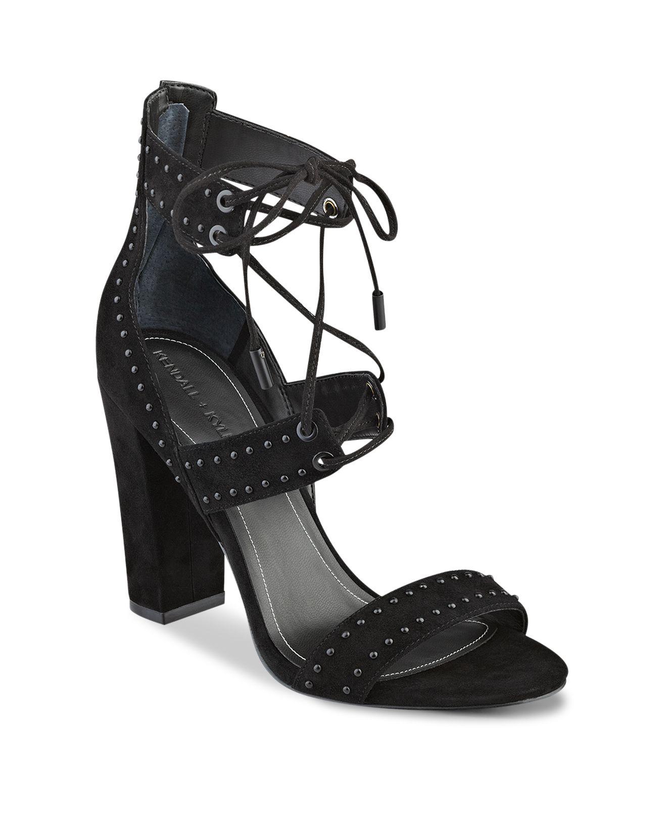 Kendall + Kylie Dawn 2 Studded Suede Block Heel Sandals in Black Lyst