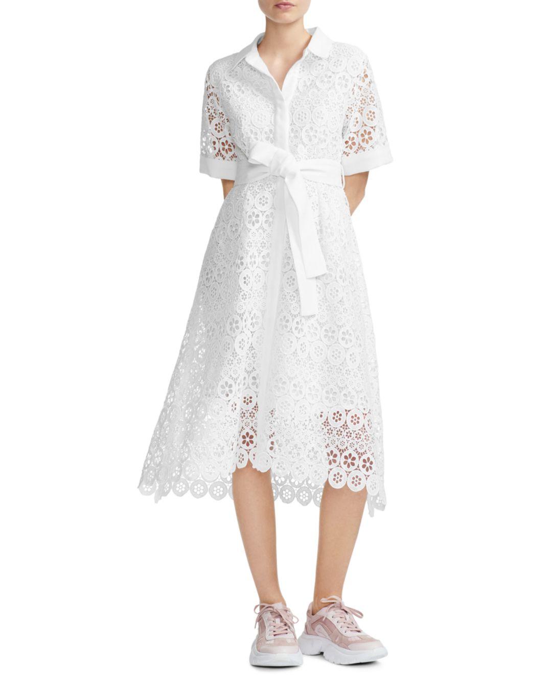 Maje Ralfa Belted Lace Dress In White Lyst 