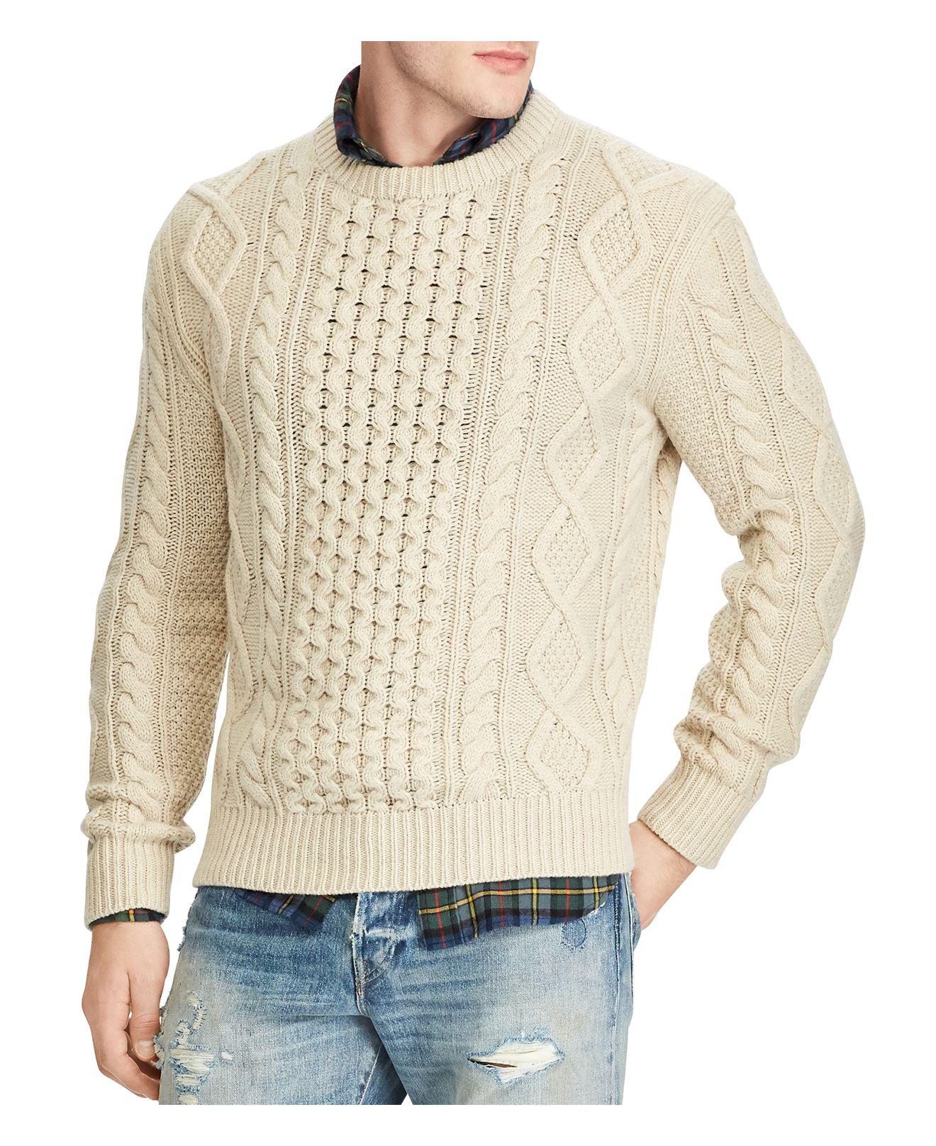 Polo Ralph Lauren Wool Iconic Fisherman's Sweater in Cream (Natural ...