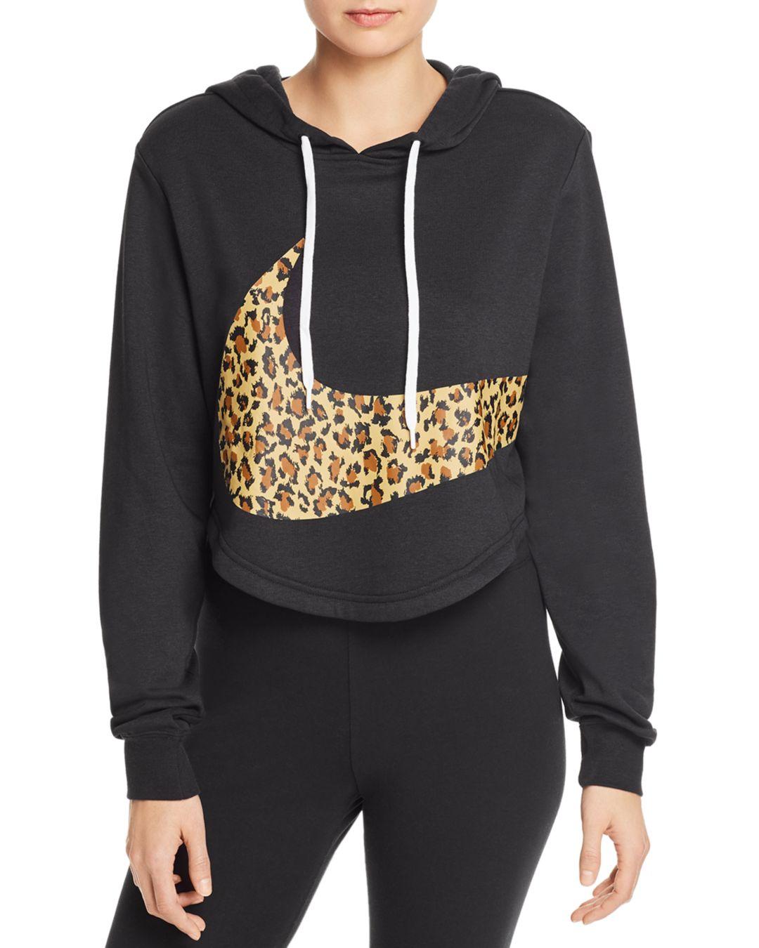 nike animal print swoosh crop hoodie