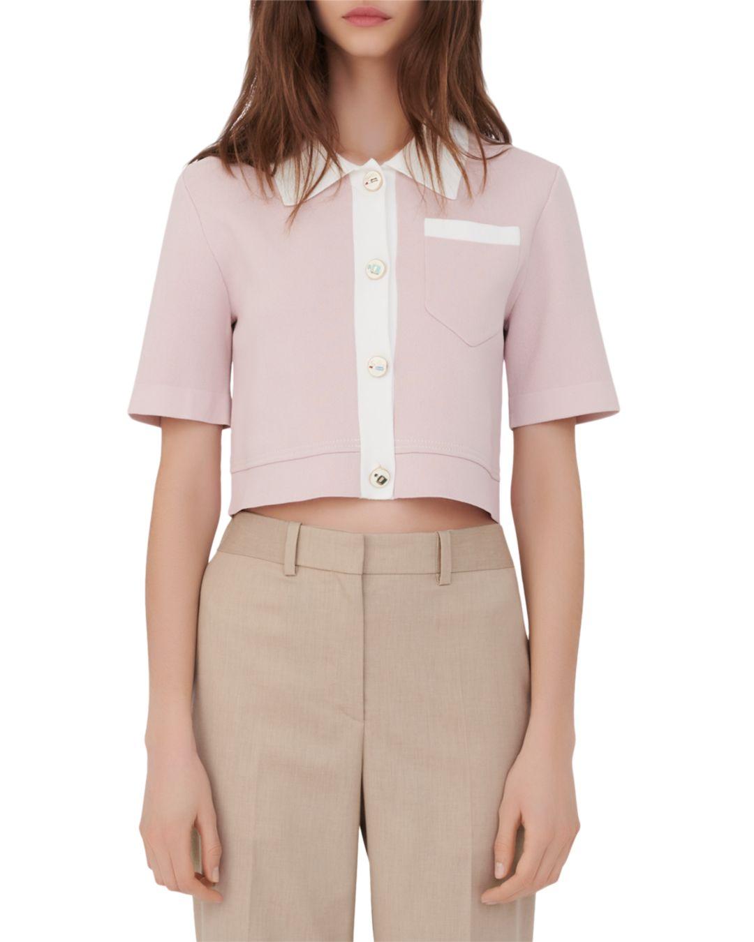 Maje Myshirt Cropped Short Sleeve Cardigan in Pink | Lyst Canada