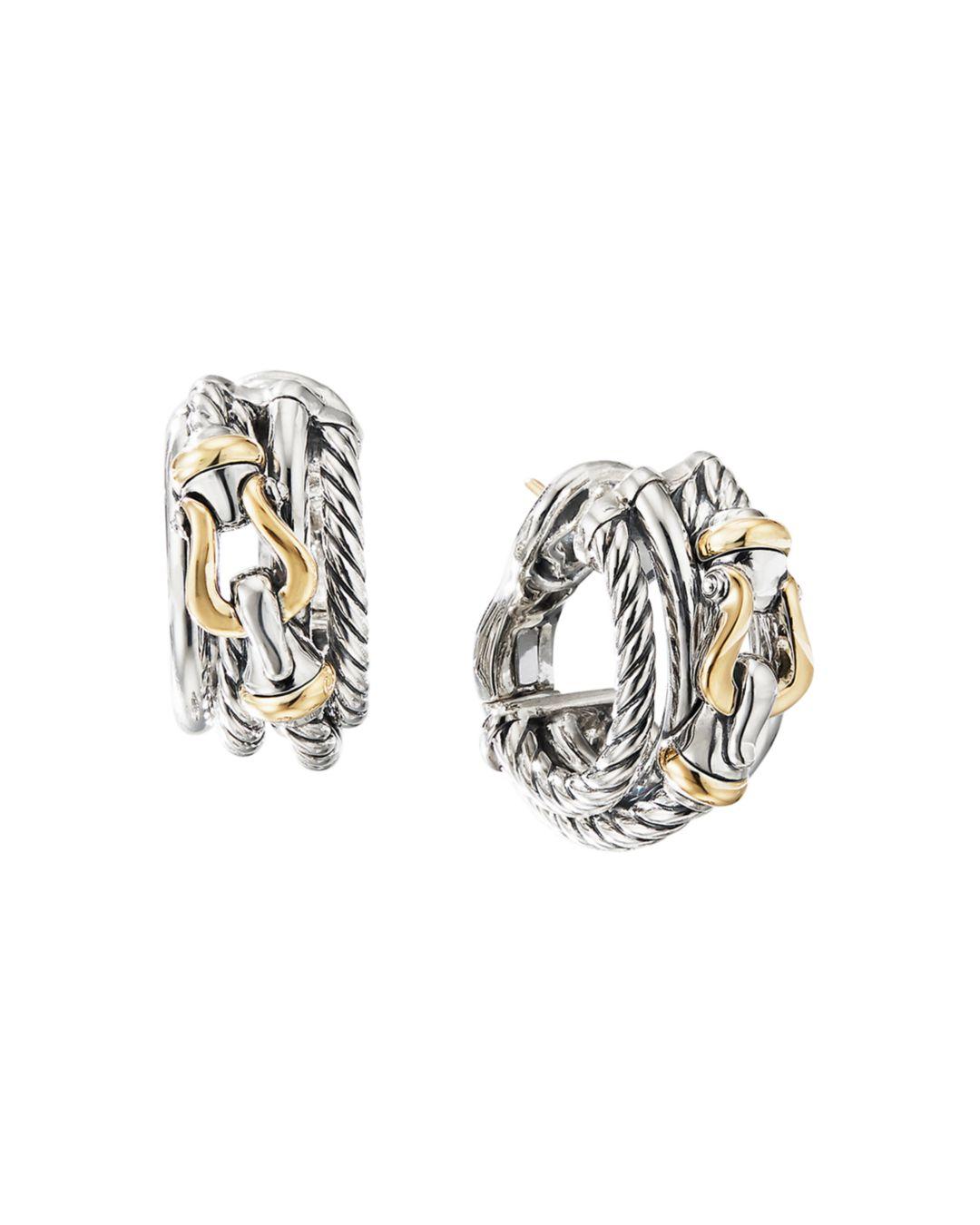 David Yurman Sterling Silver Buckle Shrimp Earrings With 18k Yellow