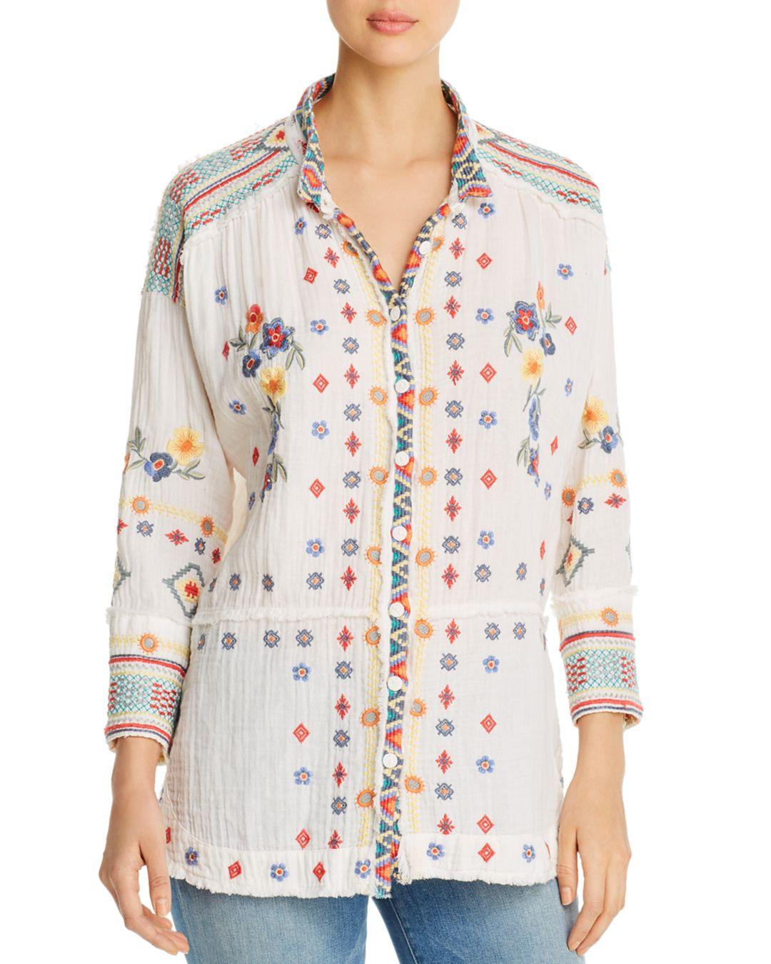 Johnny Was Cotton Florence Embroidered Gauze Blouse - Lyst