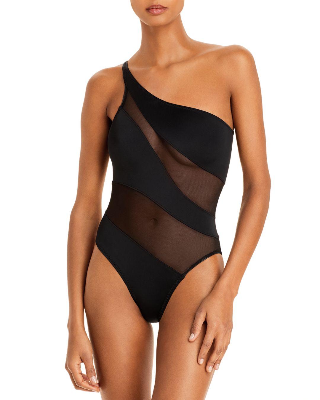 Norma Kamali Synthetic Illusion Mesh One Shoulder One Piece Swimsuit in  Black - Lyst