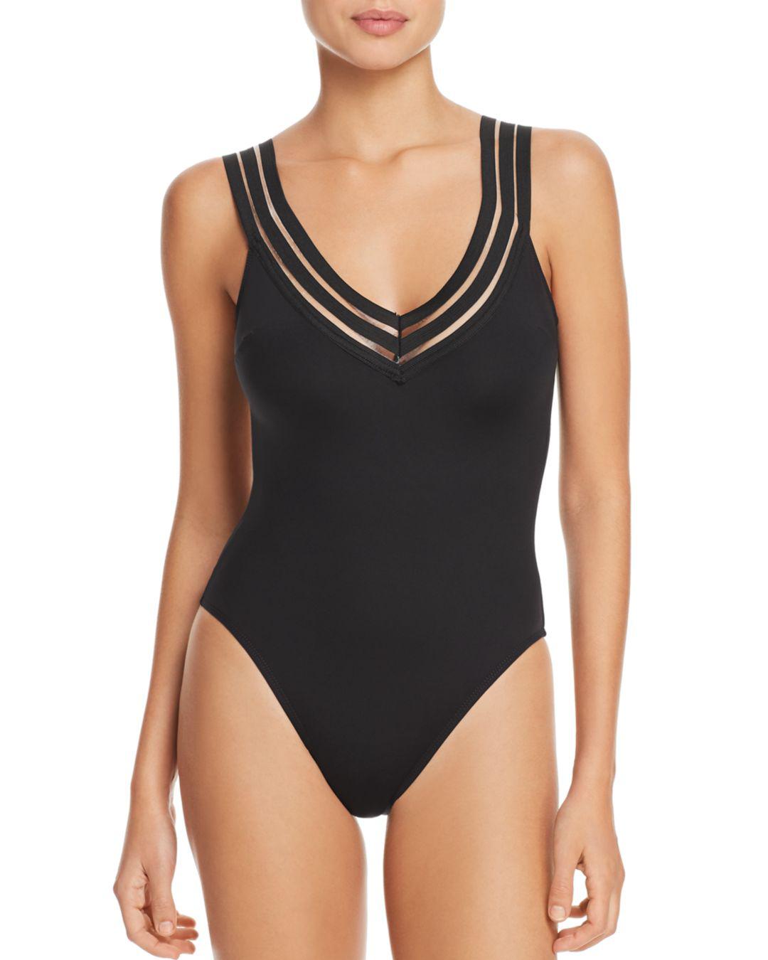 Kenneth Cole New York Womens V-Neck Cross Back One Piece Swimsuit 