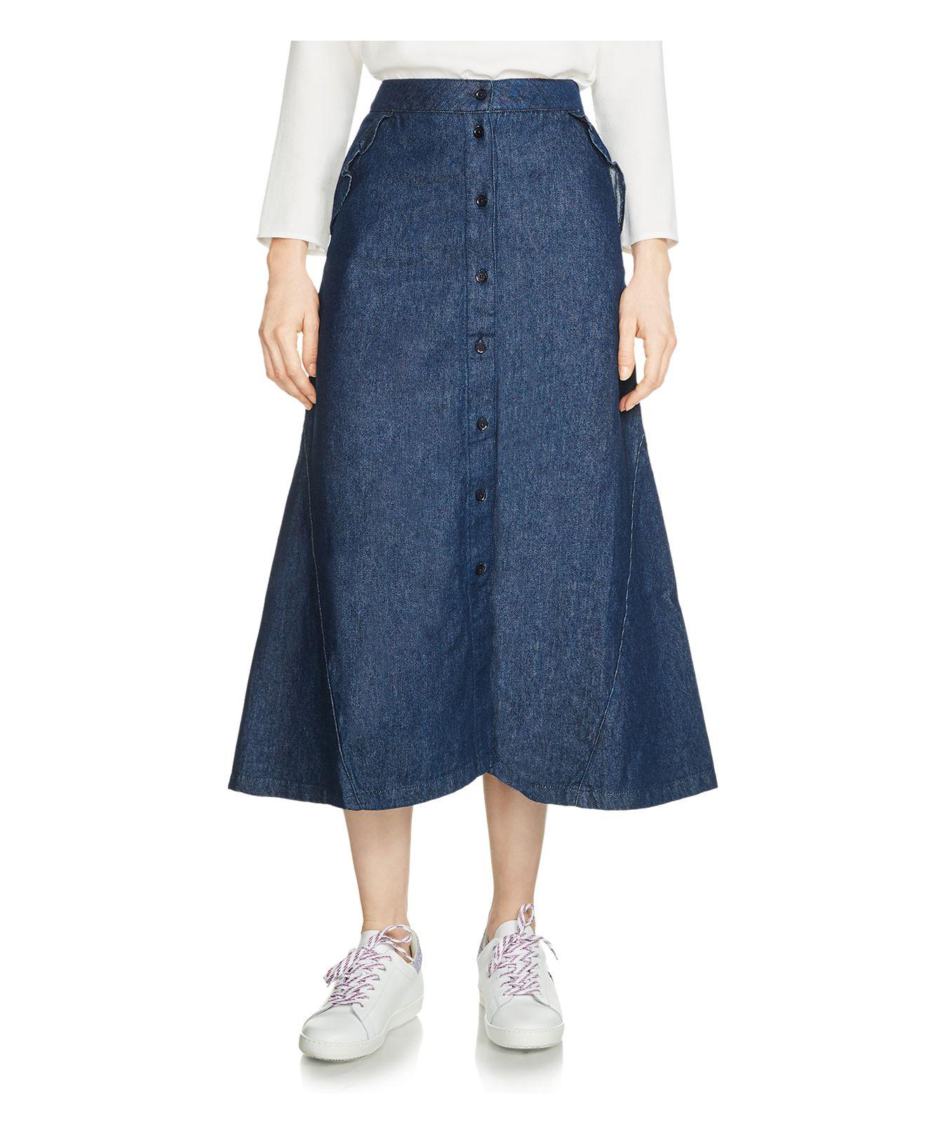 Maje Jingrid Denim Midi Skirt in Blue - Lyst