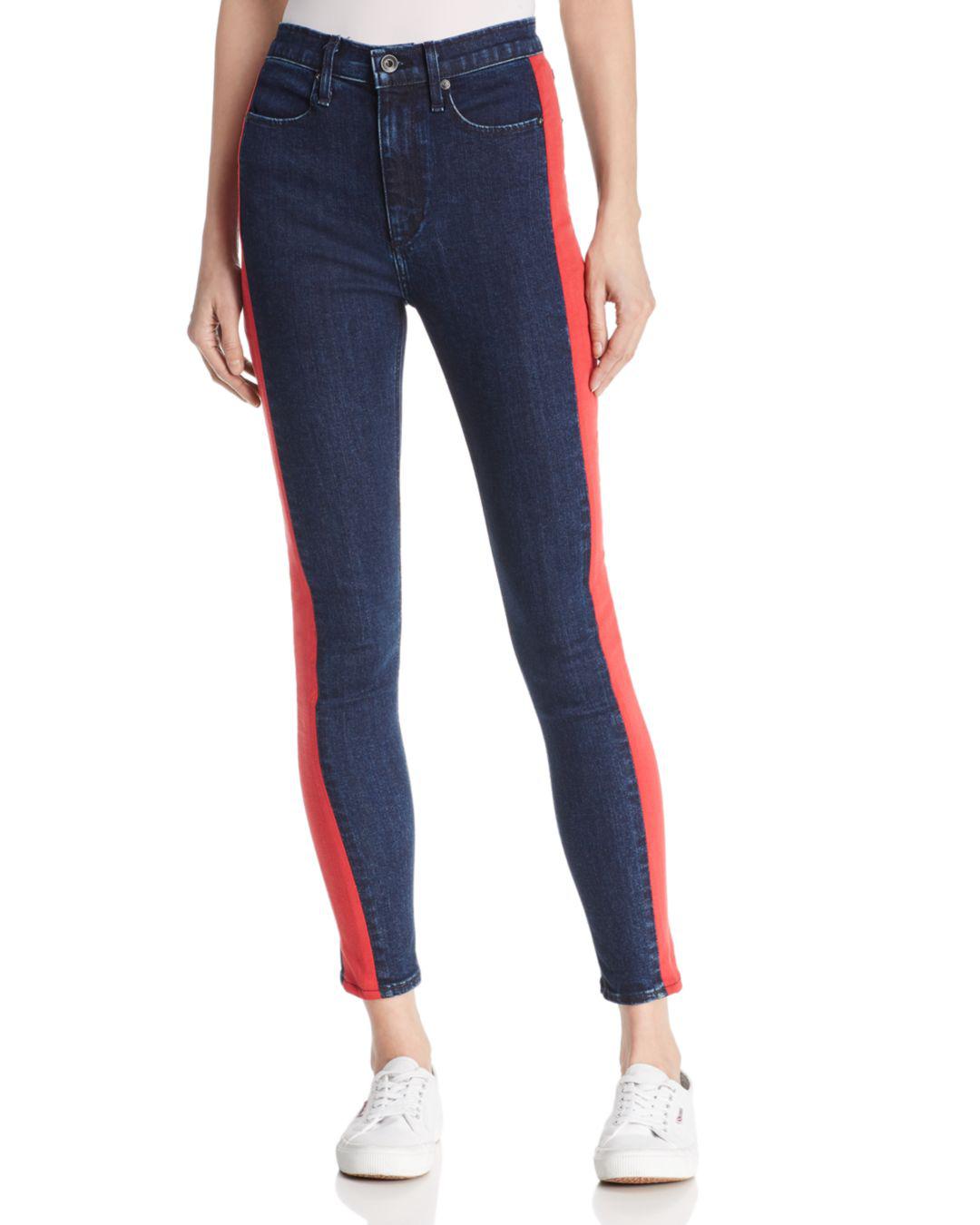 Rag & Bone Denim Mazie Side-stripe Skinny Jeans In Igloo/red in Blue - Lyst