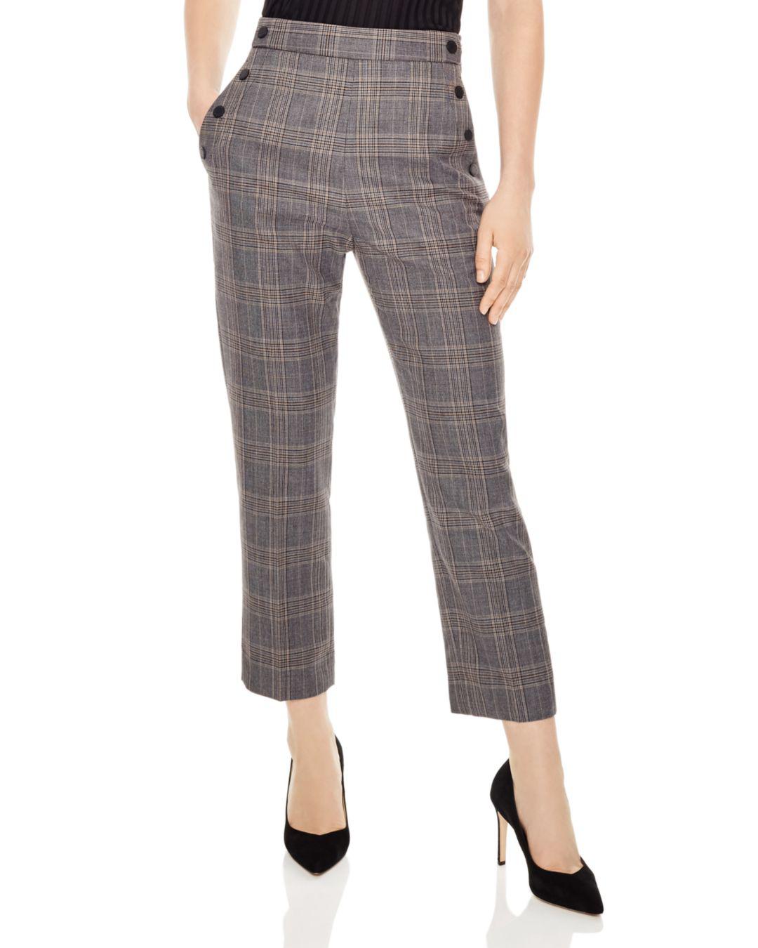 Sandro Binic Plaid Button-detail Pants in Gray | Lyst