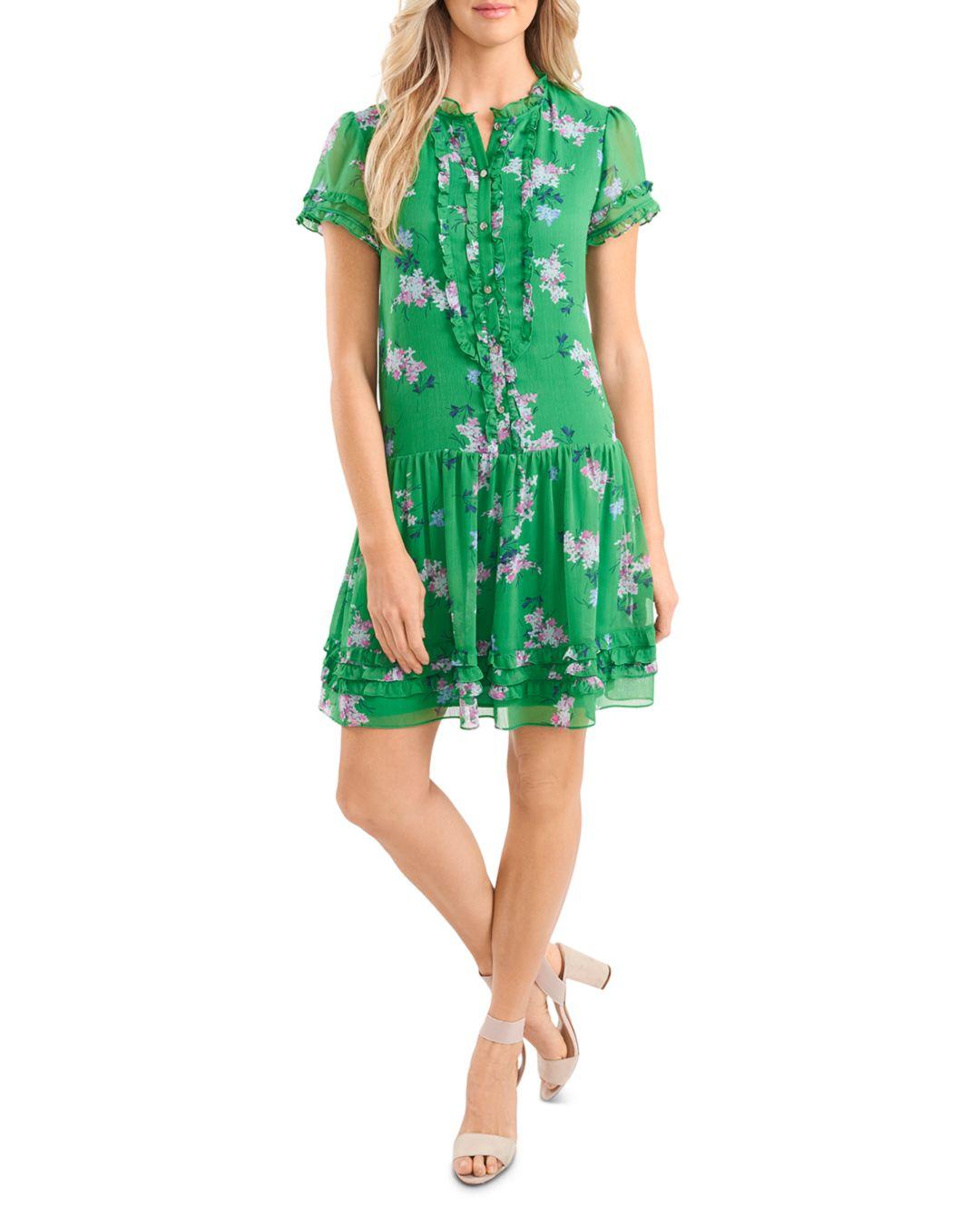 CeCe Womens Green Dress Floral Ruffled V-Neck Mini L レディース ドレス 