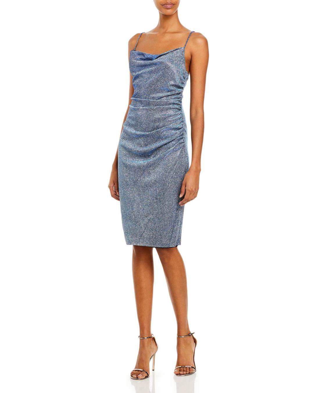 Laundry by Shelli Segal Metallic Ruched Slip Dress in Blue | Lyst