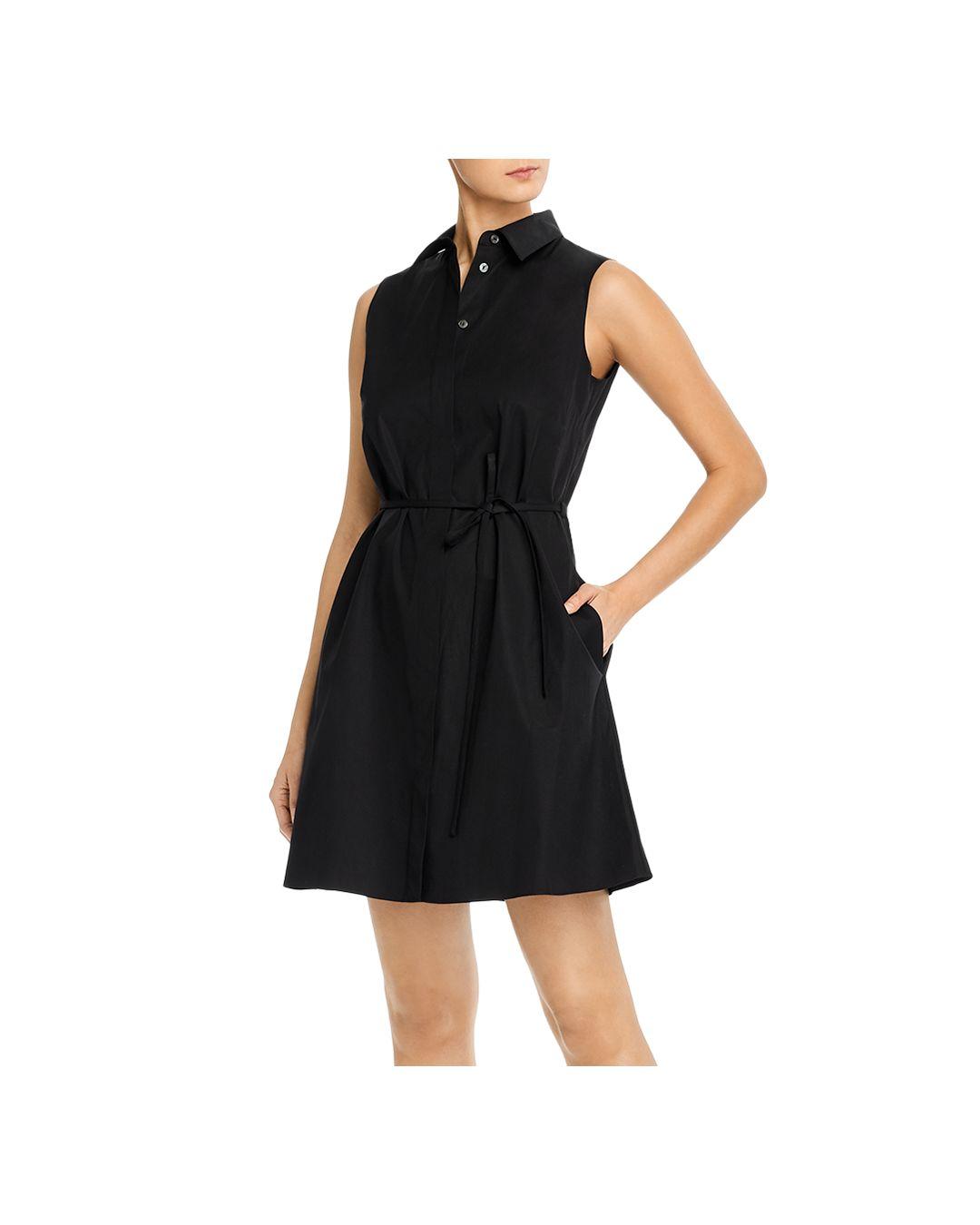 theory sleeveless belted shirtdress in stretch cotton