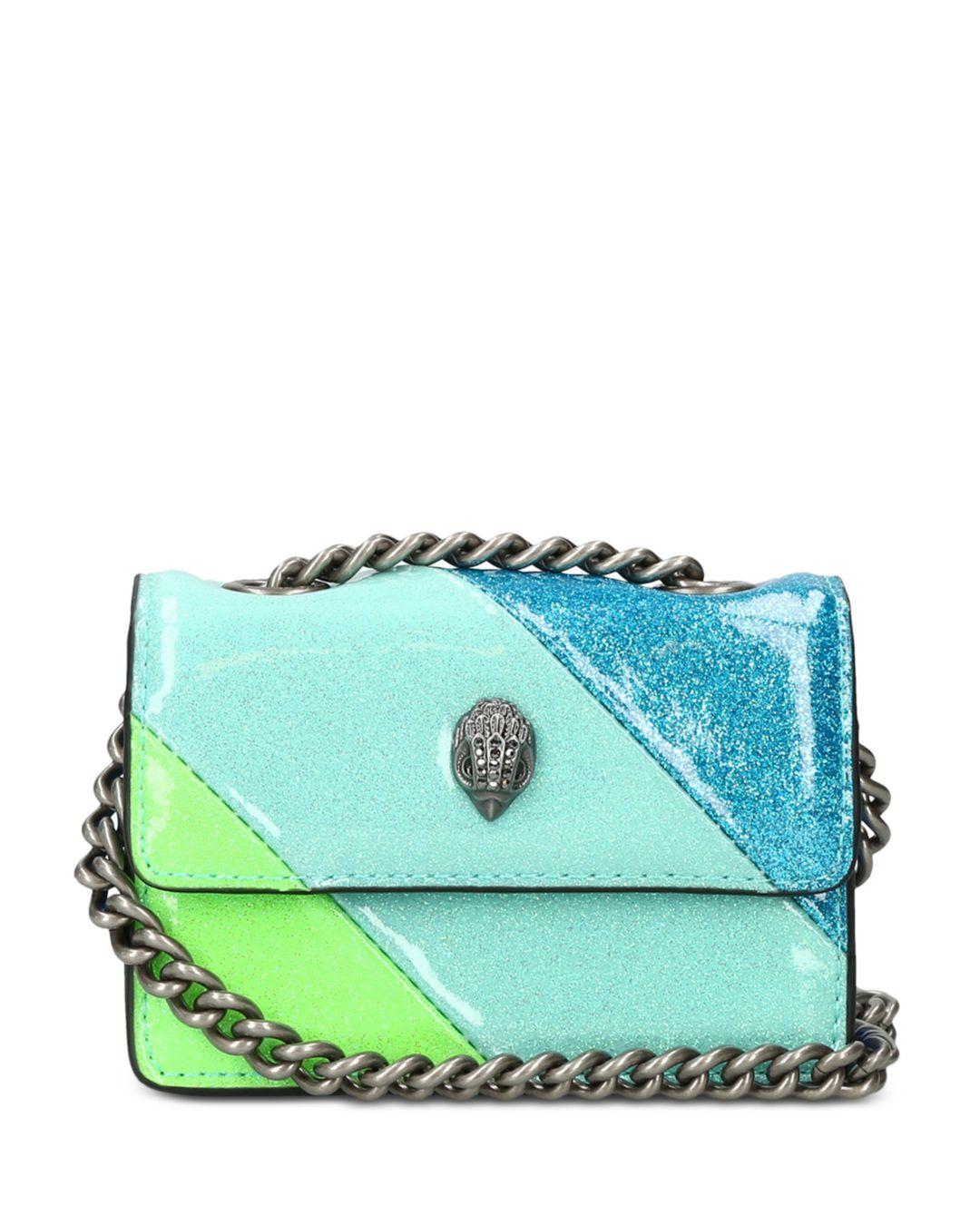 Kurt Geiger Micro Kensington Aqua Sparkle Faux Leather Crossbody in
