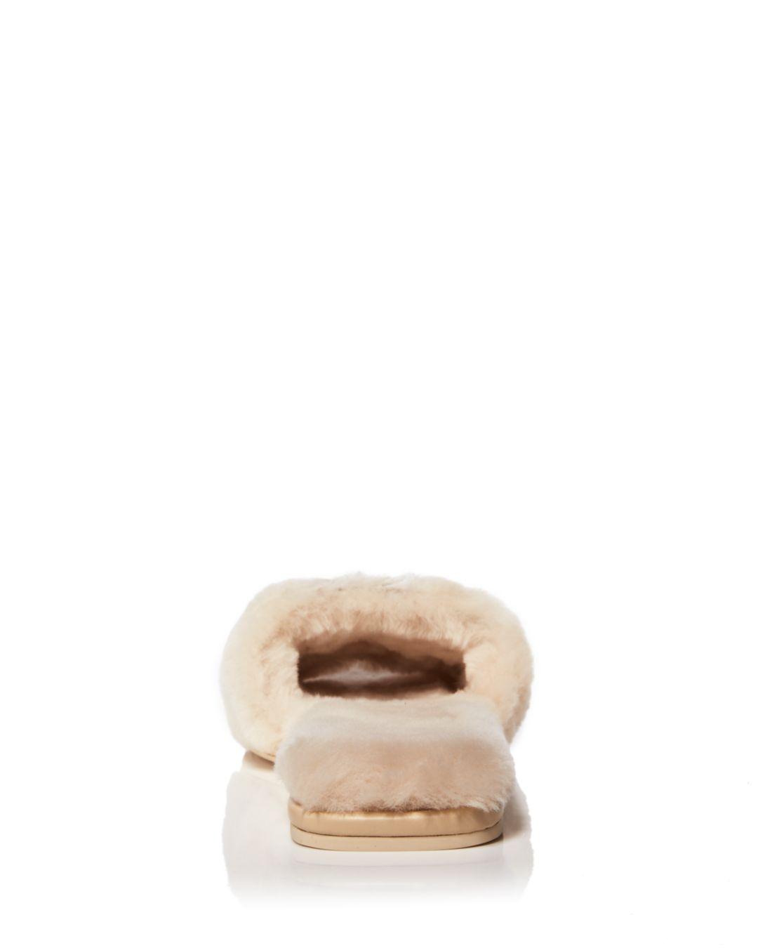 Tory Burch Double T Fluffy Slippers in Natural - Lyst