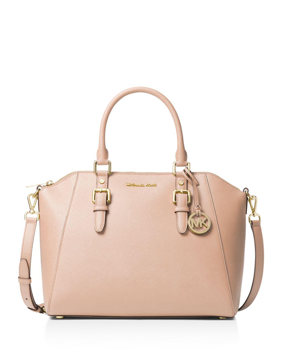 Michael Kors Ciara Large Saffiano Leather Satchel in Pink | Lyst