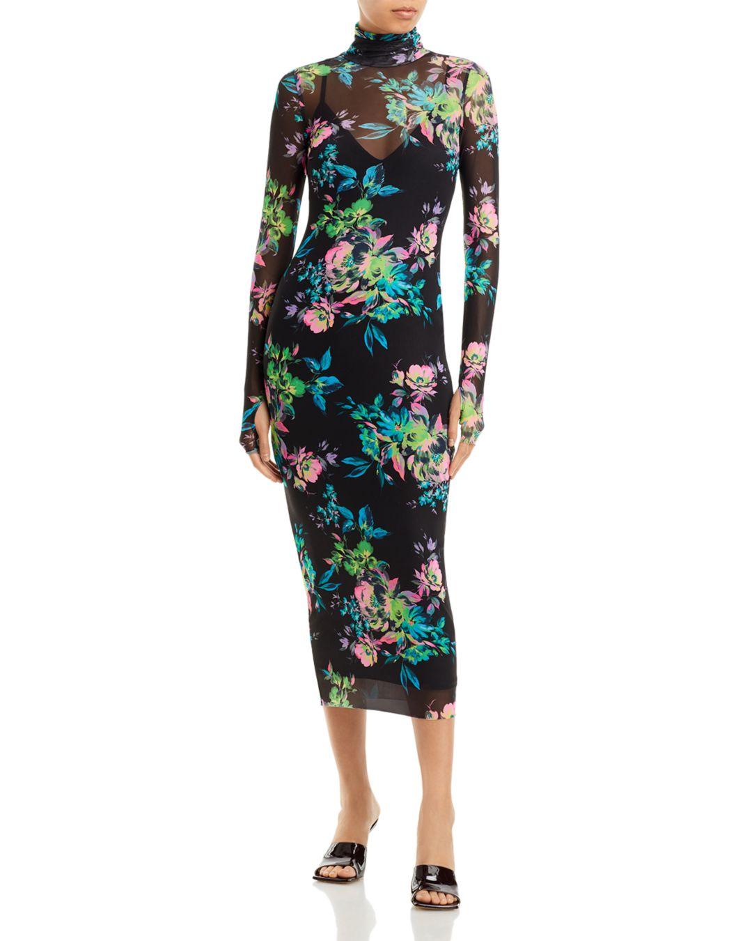 AFRM Shailene Floral Turtleneck Mesh Midi Dress in Green Lyst