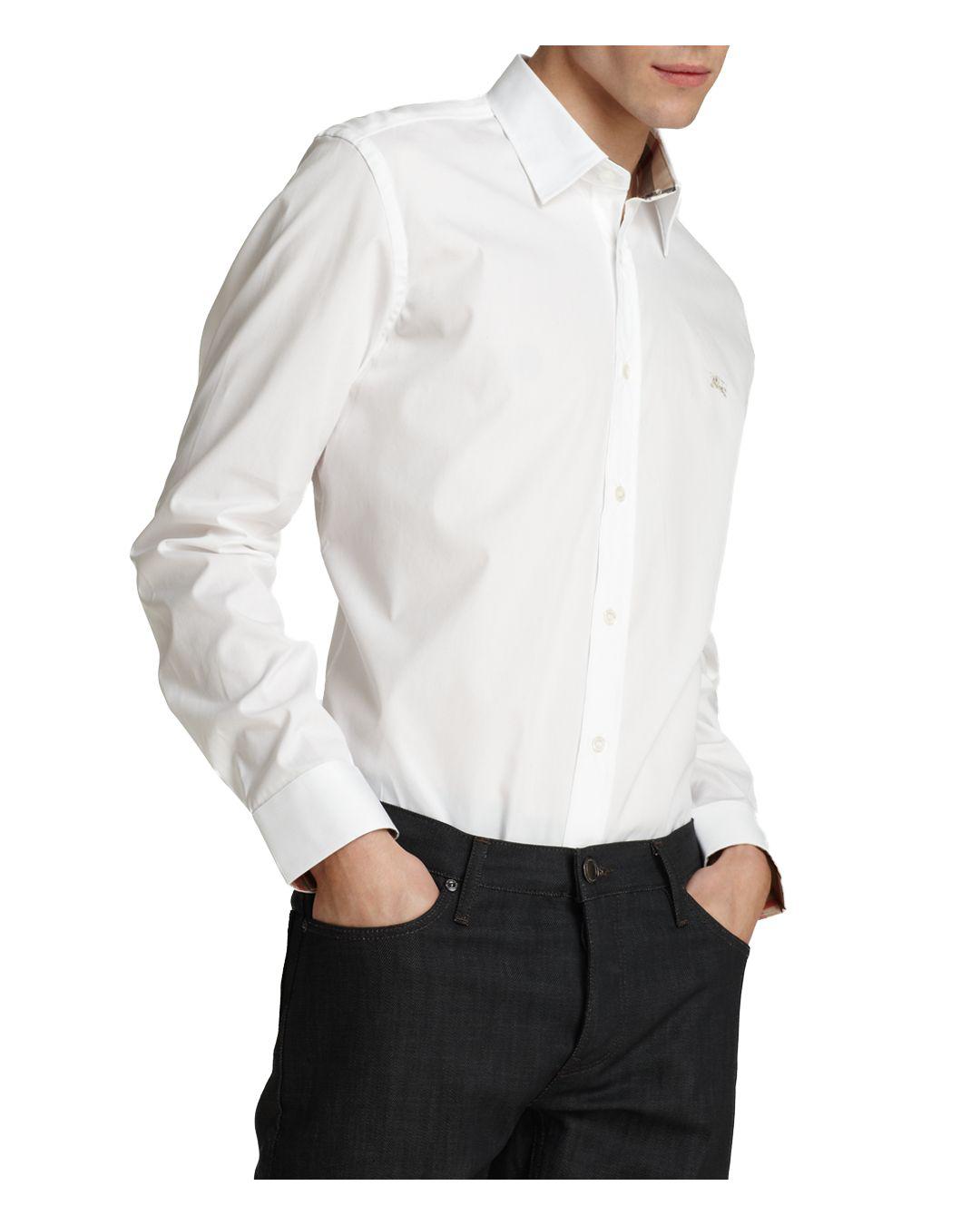 mens burberry white button down shirt