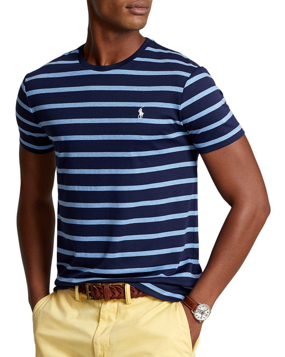 Polo Ralph Lauren Slim Fit Striped Logo Tee in Blue for Men | Lyst