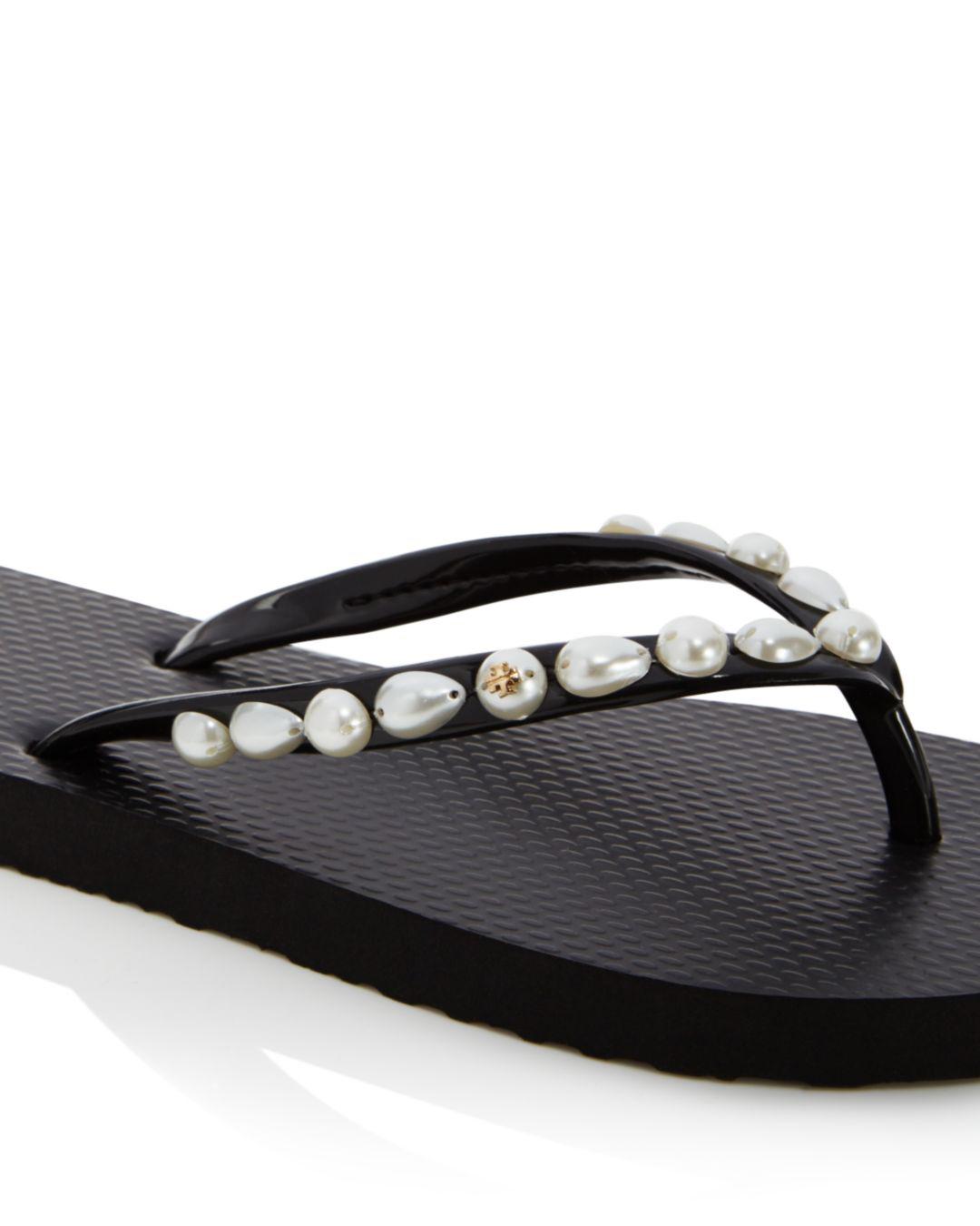 tory burch flip flops with pearls