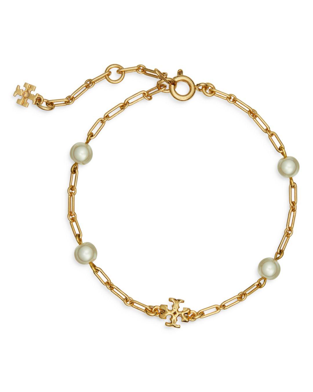 Tory Burch Thin Roxanne Imitation Pearl Bracelet in Metallic | Lyst