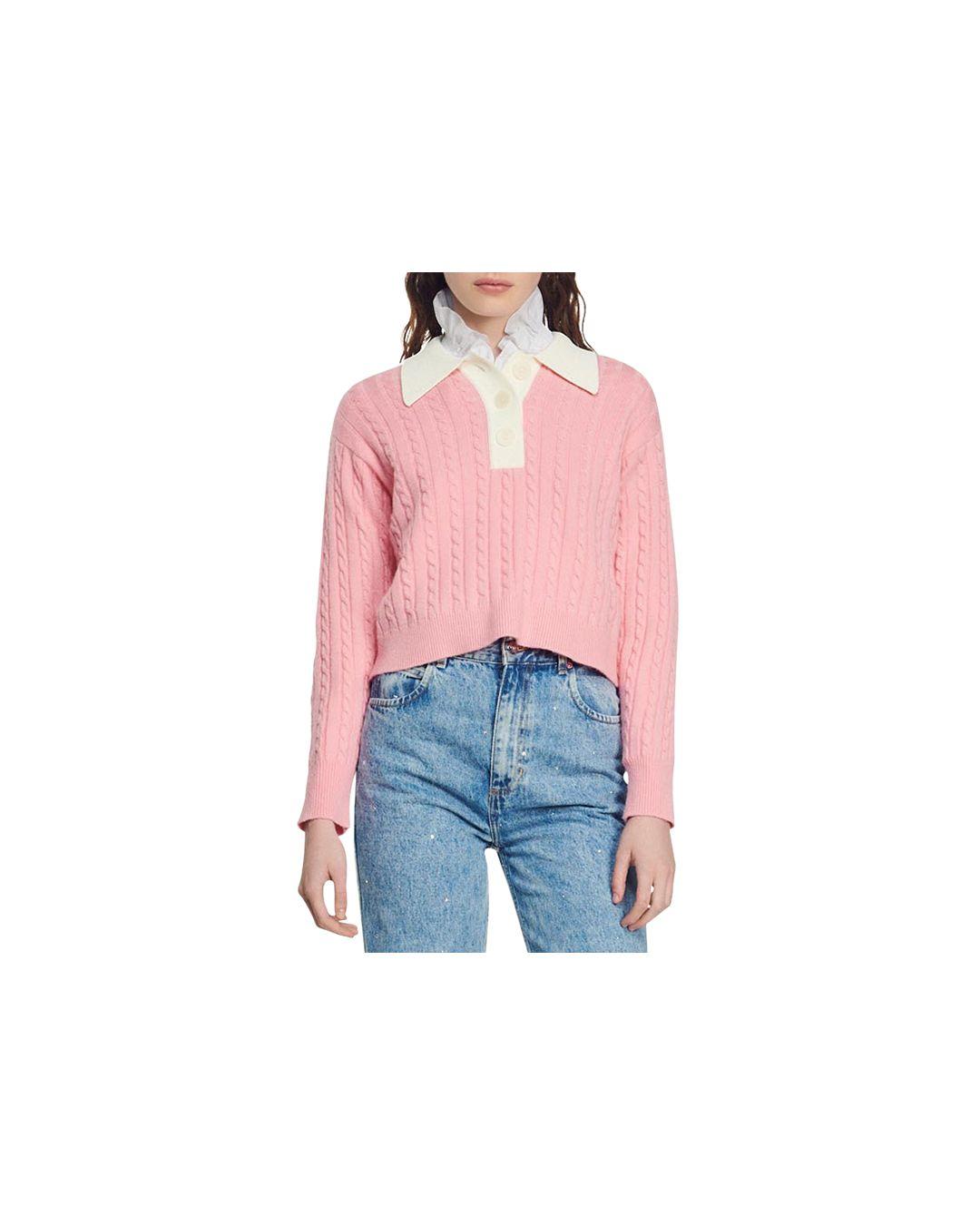 Sandro Reno Contrast Collar Sweater in Pink | Lyst