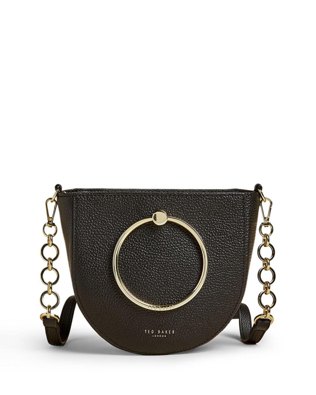Ted Baker Fiorel Ring Handle Leather Curved Crossbody Bag in Black | Lyst
