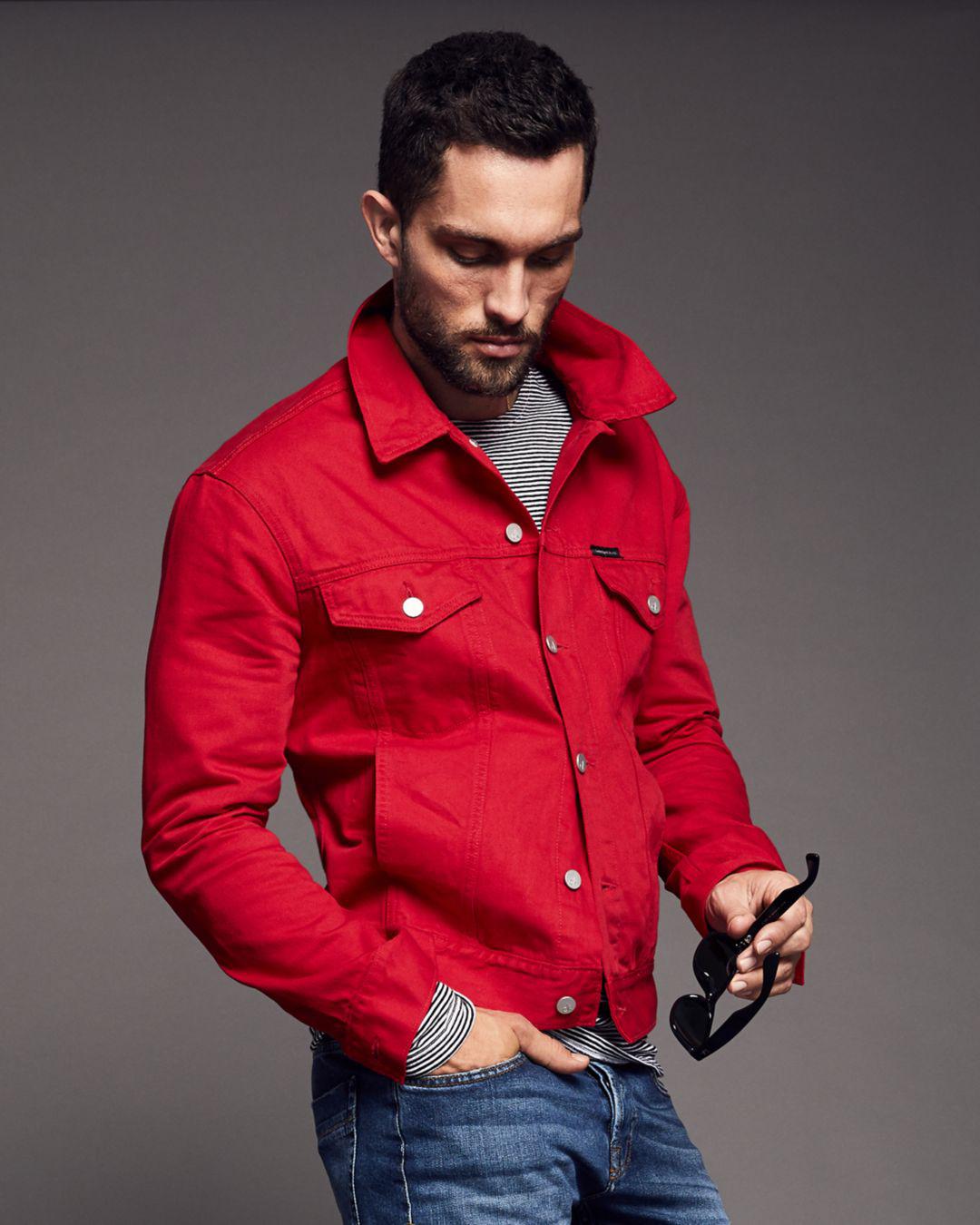 Calvin Klein Classic Denim Trucker Jacket in Red for Men - Lyst