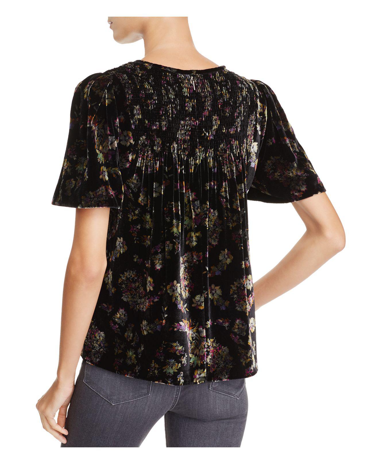 Lyst Rebecca Taylor Jewel Floral Print Velvet Top in Black