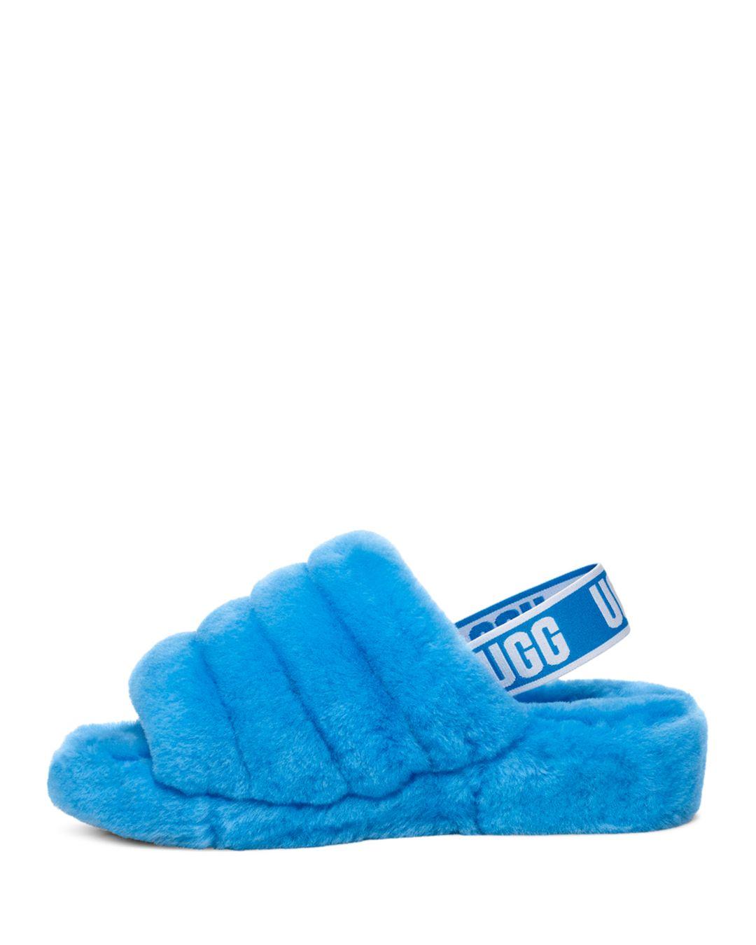 UGG Women's Fluff Open Toe Fur Slide Slippers in Neon Blue (Blue) - Lyst