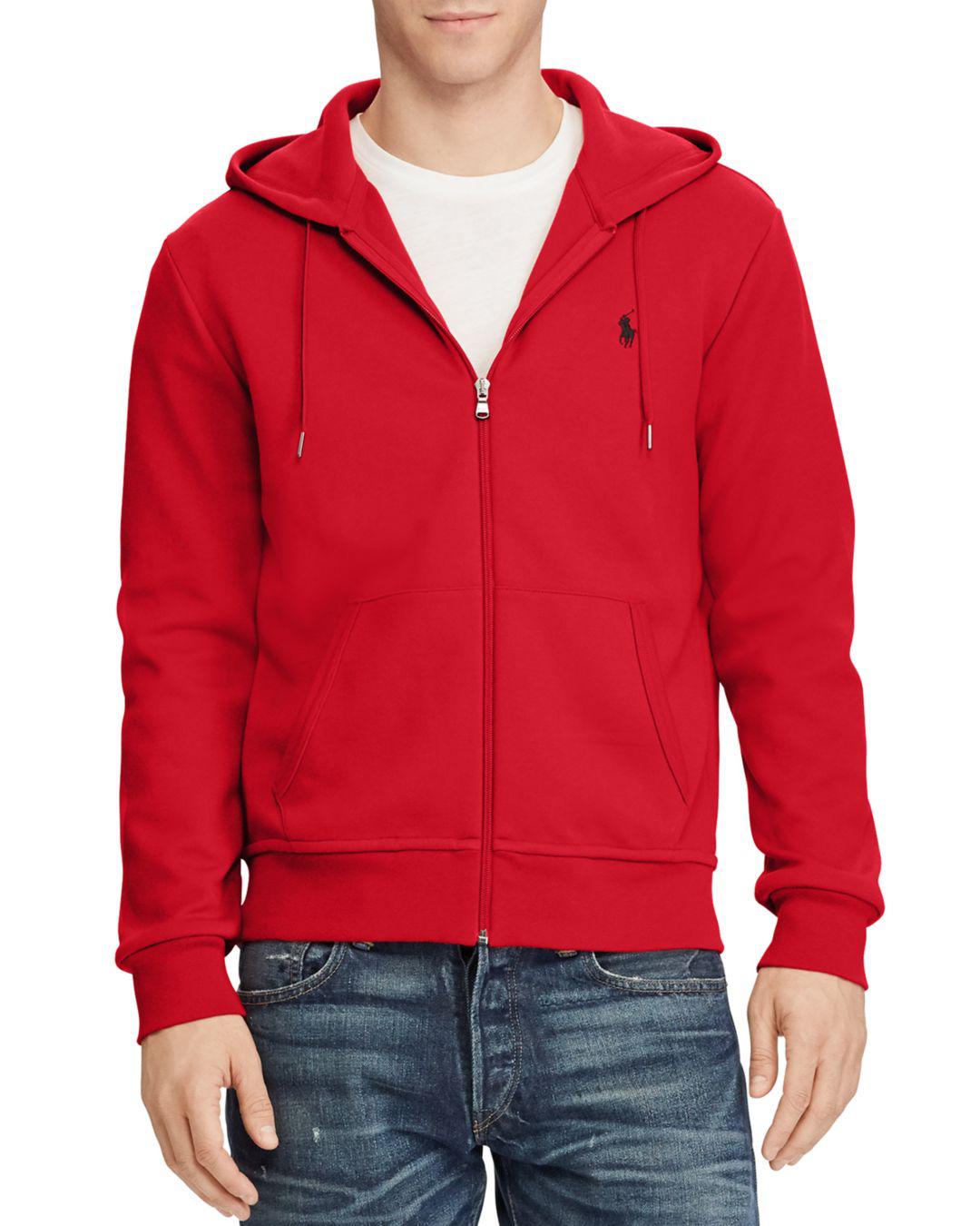 red hoodie polo