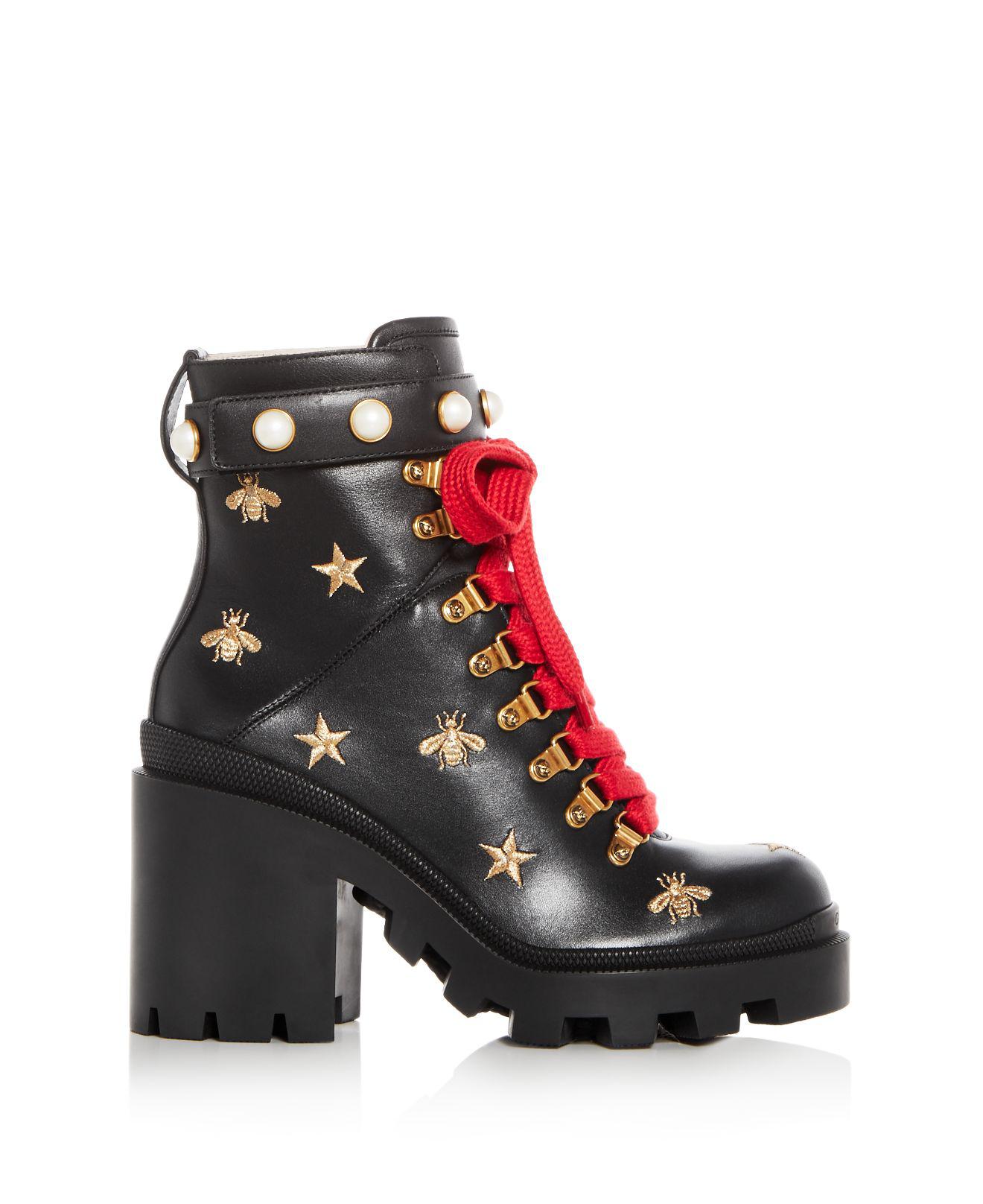 Gucci Trip Leather Ankle Boots in Black 