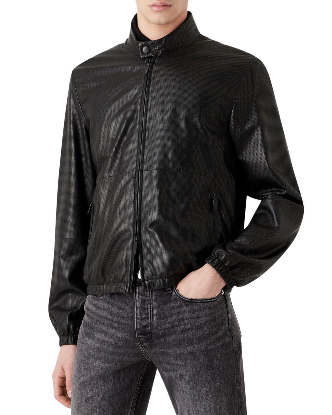 Armani Emporio Leather Perforated Jacket in Black for Men | Lyst