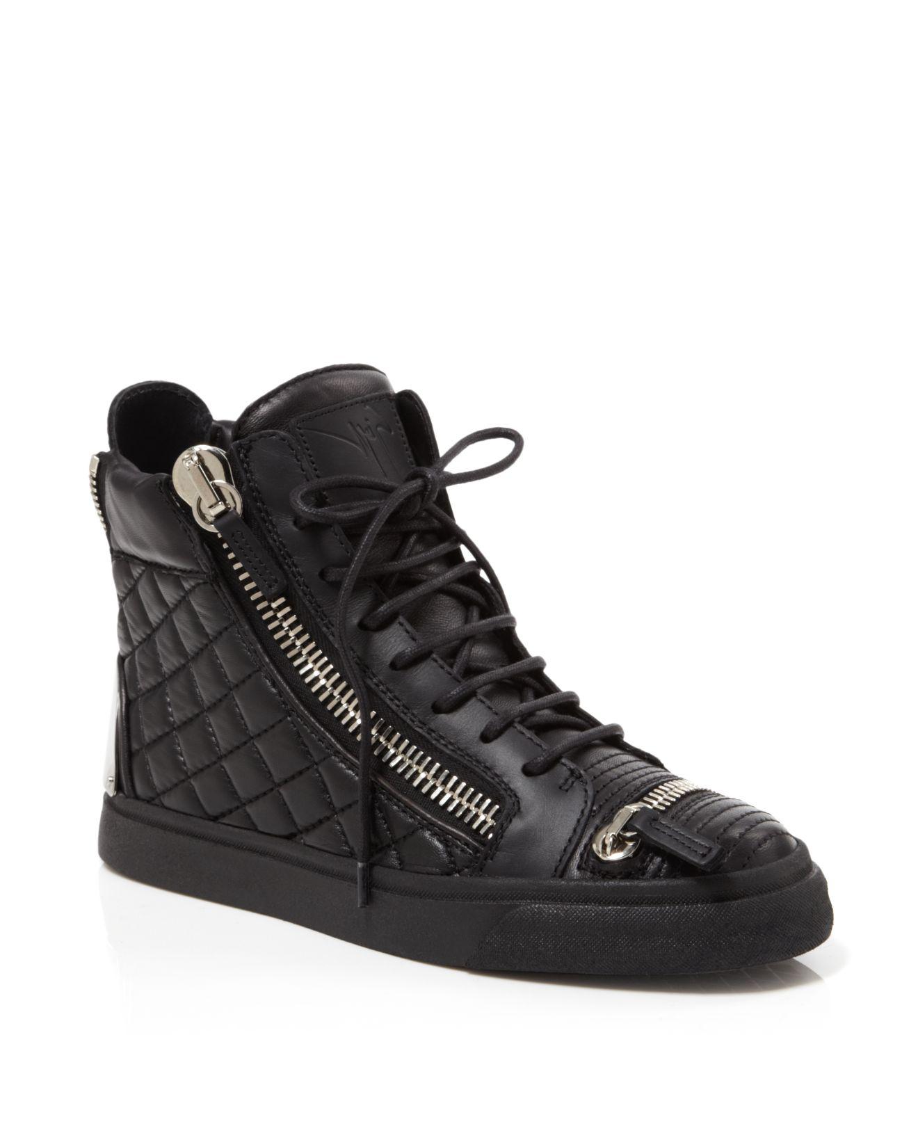 Giuseppe Zanotti Lace Up High Top Sneakers - London Zip Quilted in Nero  (Black) - Lyst