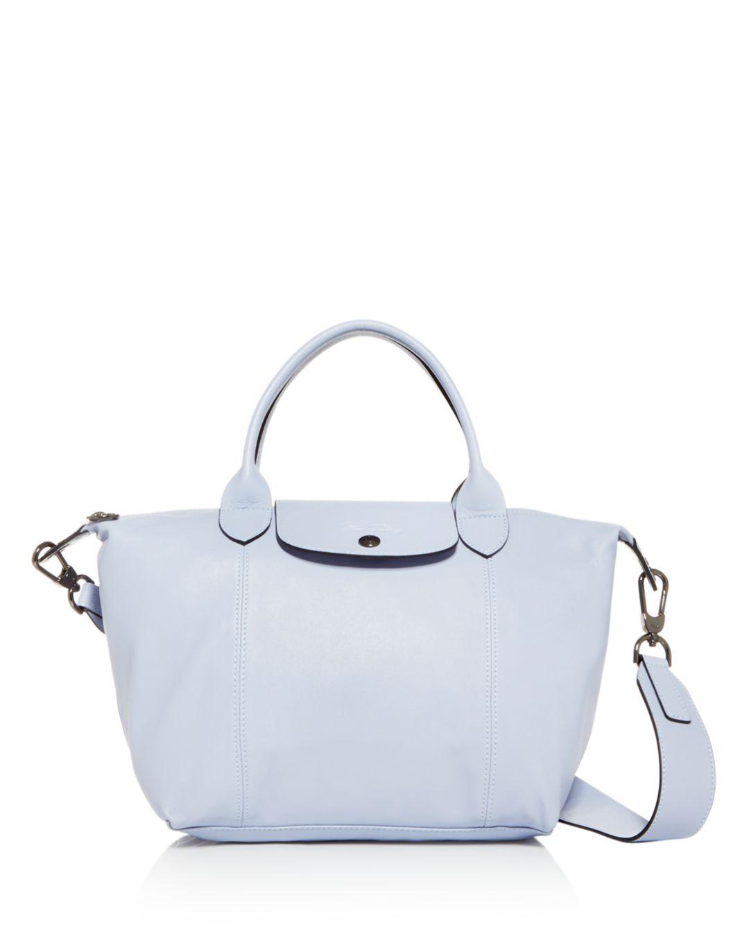 Longchamp Small Le Pliage Cuir Leather Shoulder Bag in Cloud Blue (Blue ...