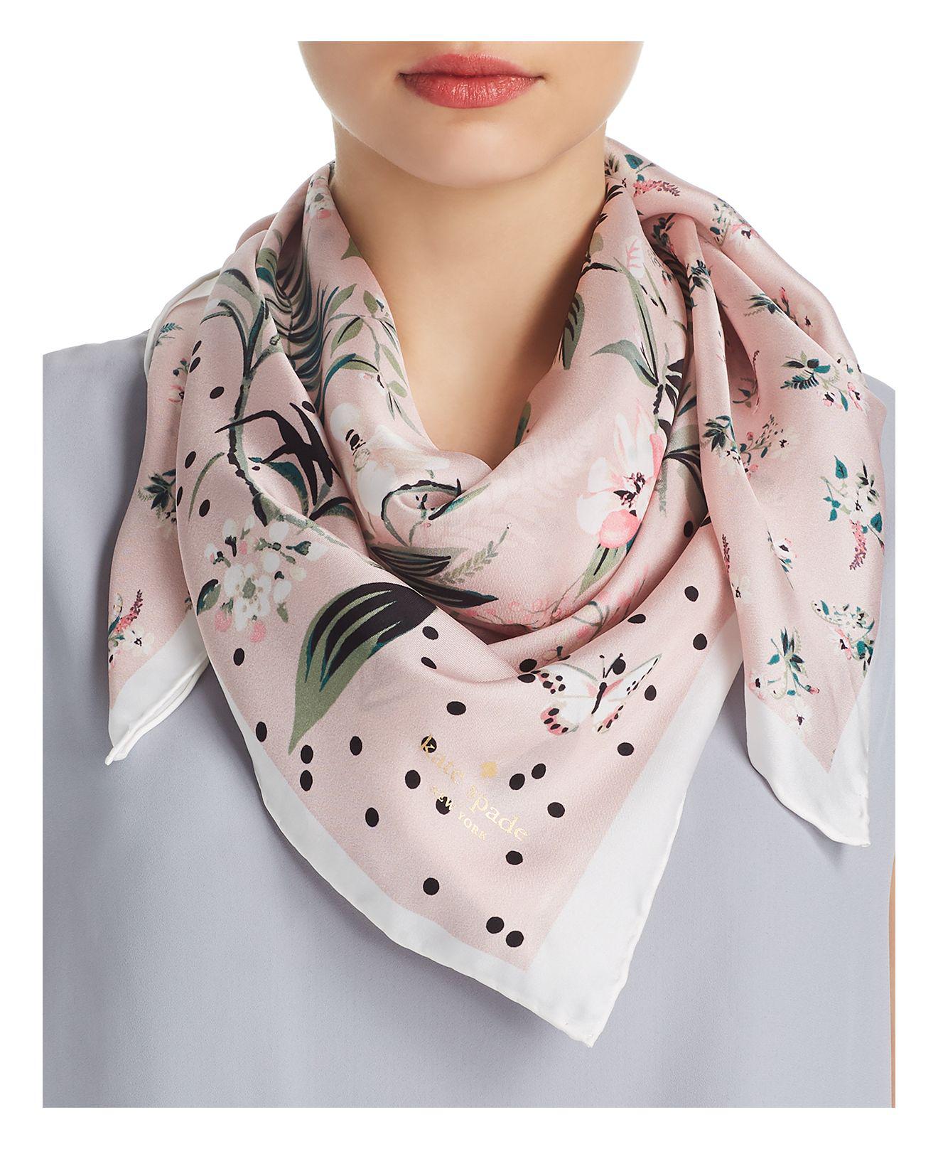 Kate Spade Botanical Patchwork Silk Square Scarf in Pink - Lyst