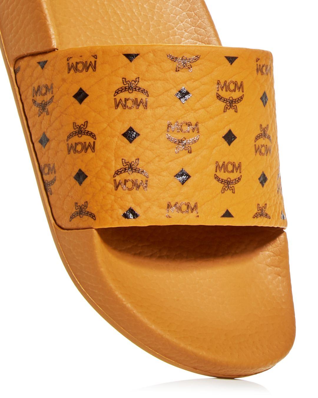MCM Rubber Women's Logo Slide Sandals in Cognac (Brown) - Lyst