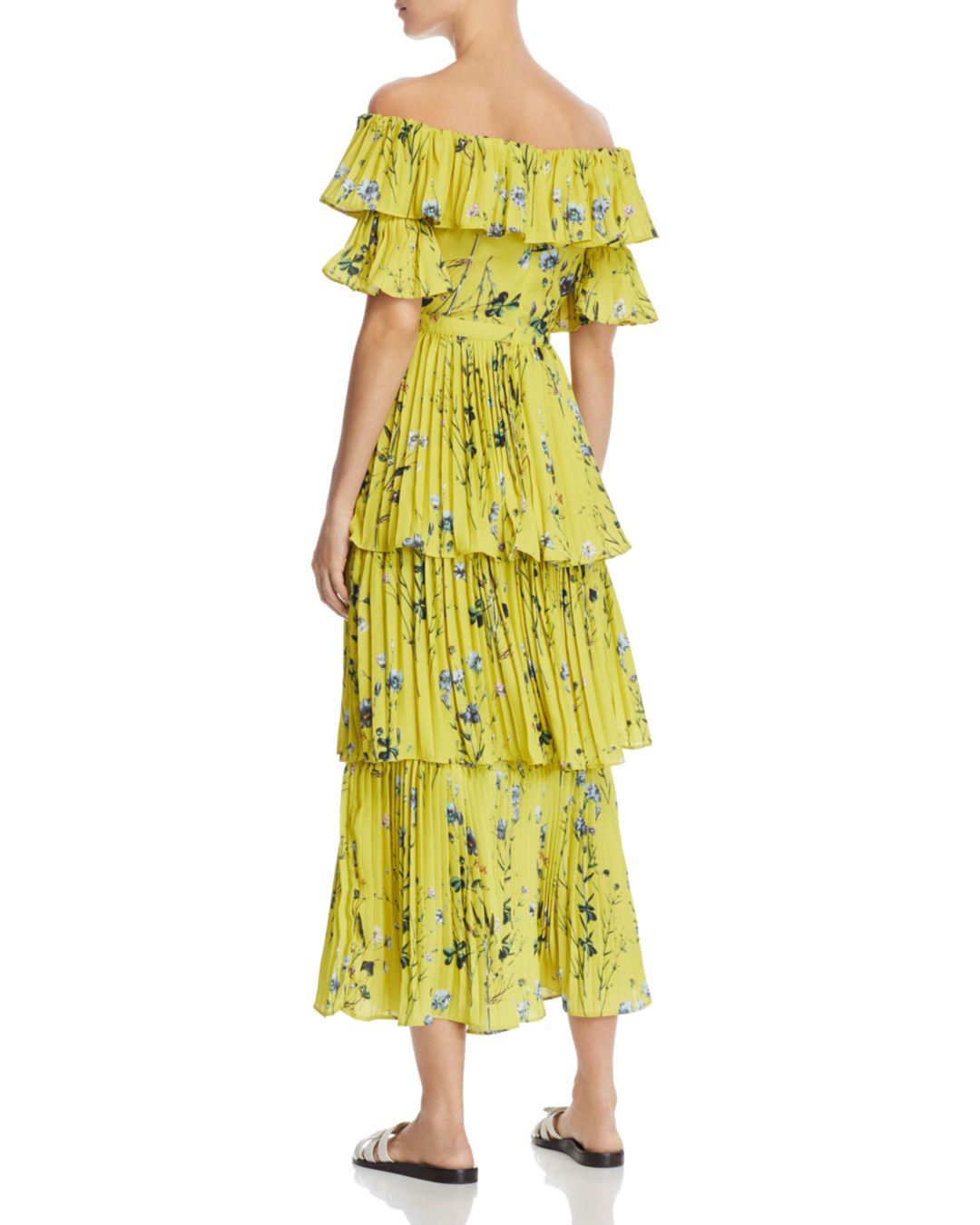 aqua pleated tiered floral maxi dress