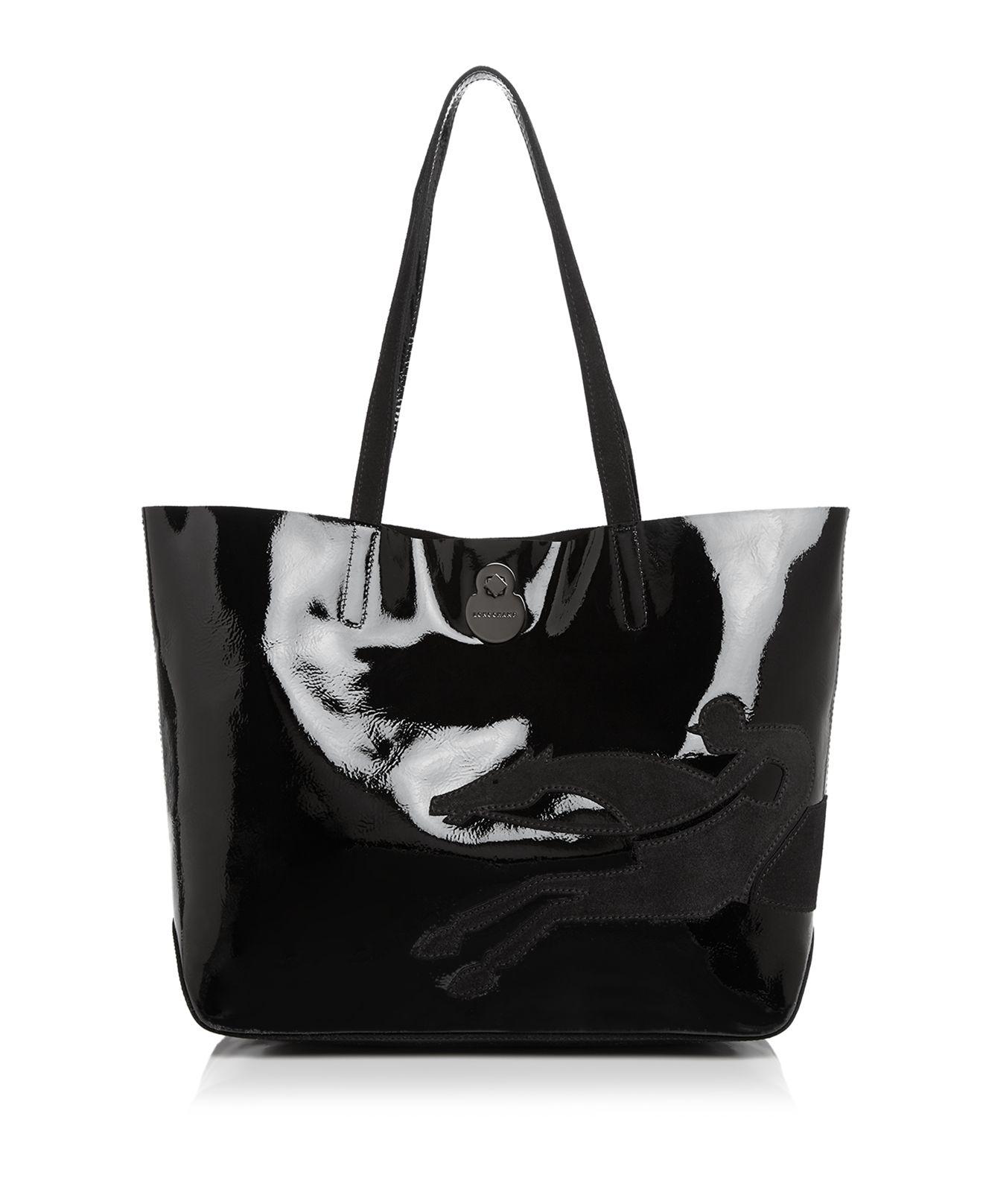 Longchamp Shop-it Medium Patent Leather Tote Bag in Black - Lyst
